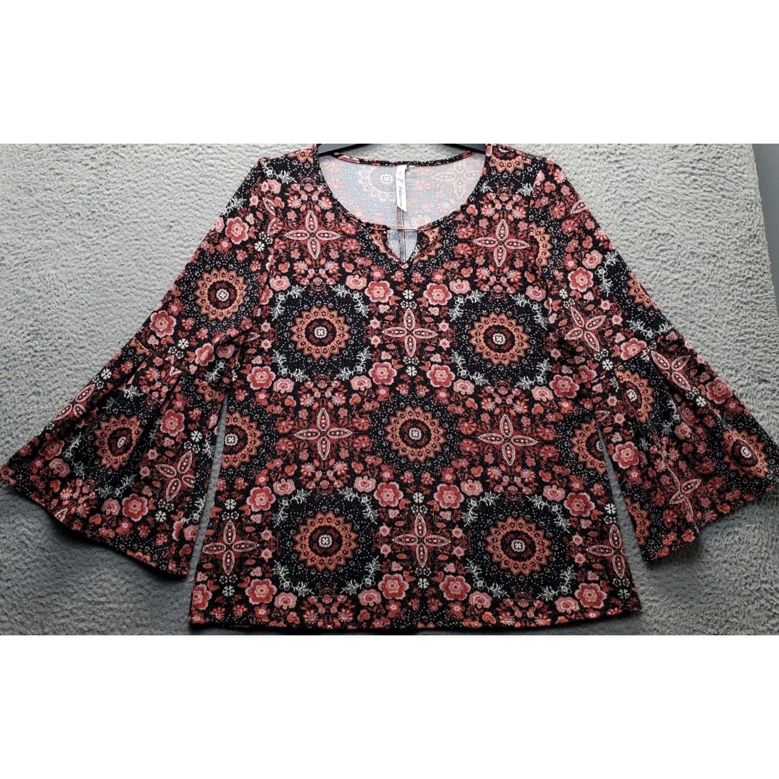 Vintage NY Collection Blouse Womens L Floral Bell Sleeve Pullover Top Size L / US 10 / IT 46 - 2 Thumbnail