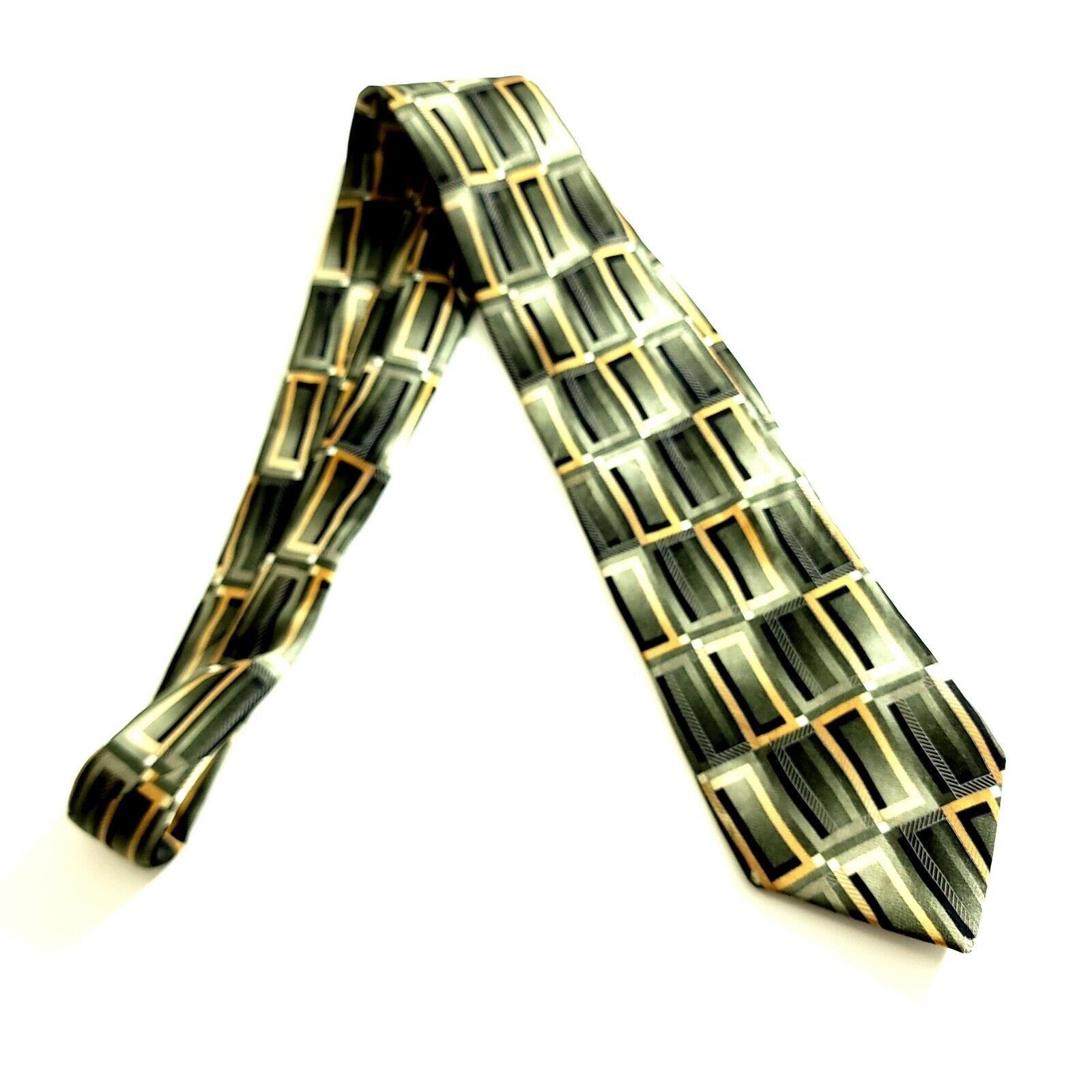 Arrow Arrow Green Brown Abstract Print Geometric Long Silk Tie Size ONE SIZE - 7 Thumbnail