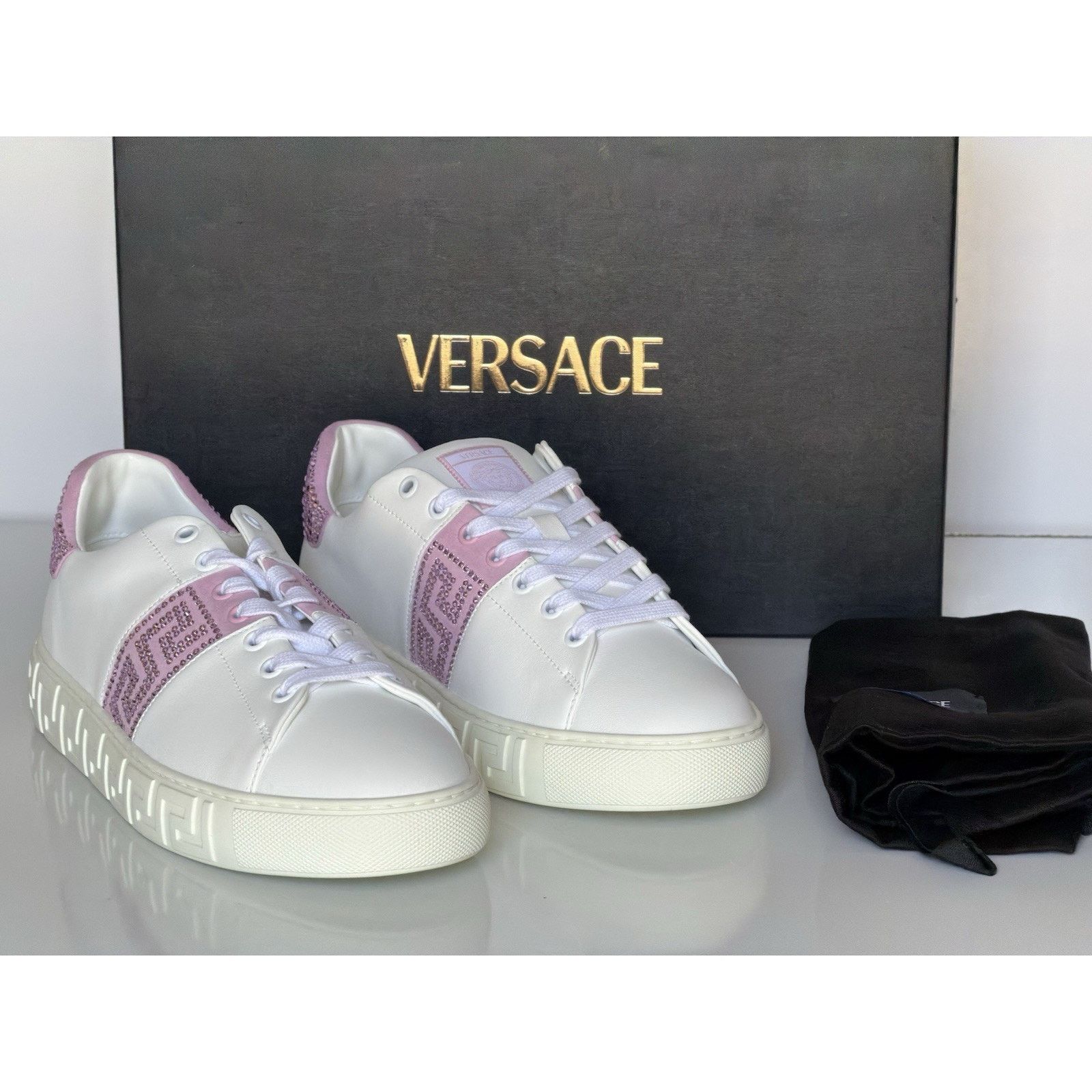 Versace Versace Crystal Greek Leather Sneakers 10 US (40) 1013568 Size US 10 / IT 40 - 16 Thumbnail