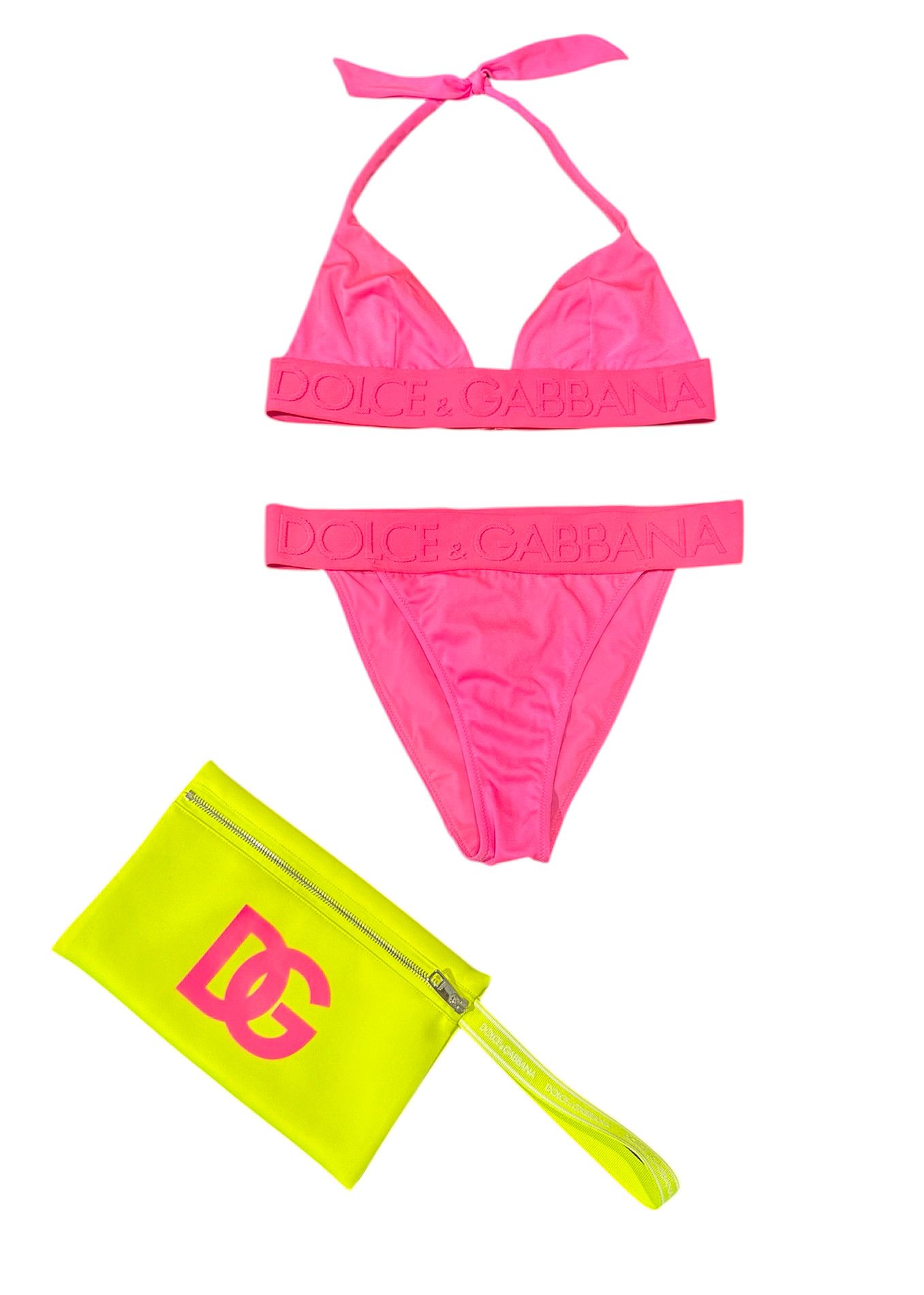 Dolce & Gabbana Dolce & Gabbana Hot Pink Logo Jacquard 2-Pieces Bikini Size ONE SIZE - 1 Thumbnail