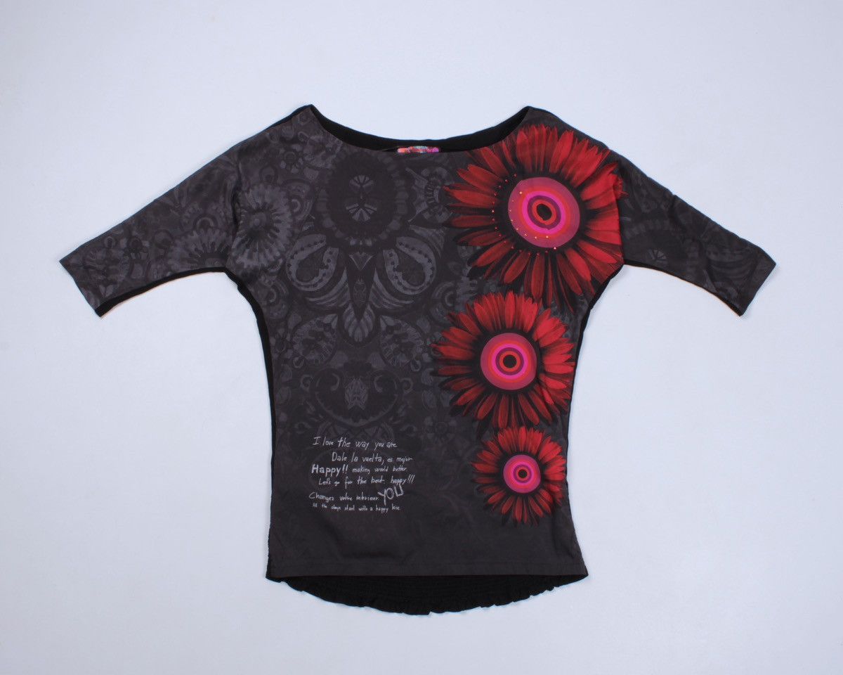 Designer × Desigual DESIGUAL Viscose Blend Black Flower Rhinestones Tops Blouse Size L / US 10 / IT 46 - 8 Thumbnail