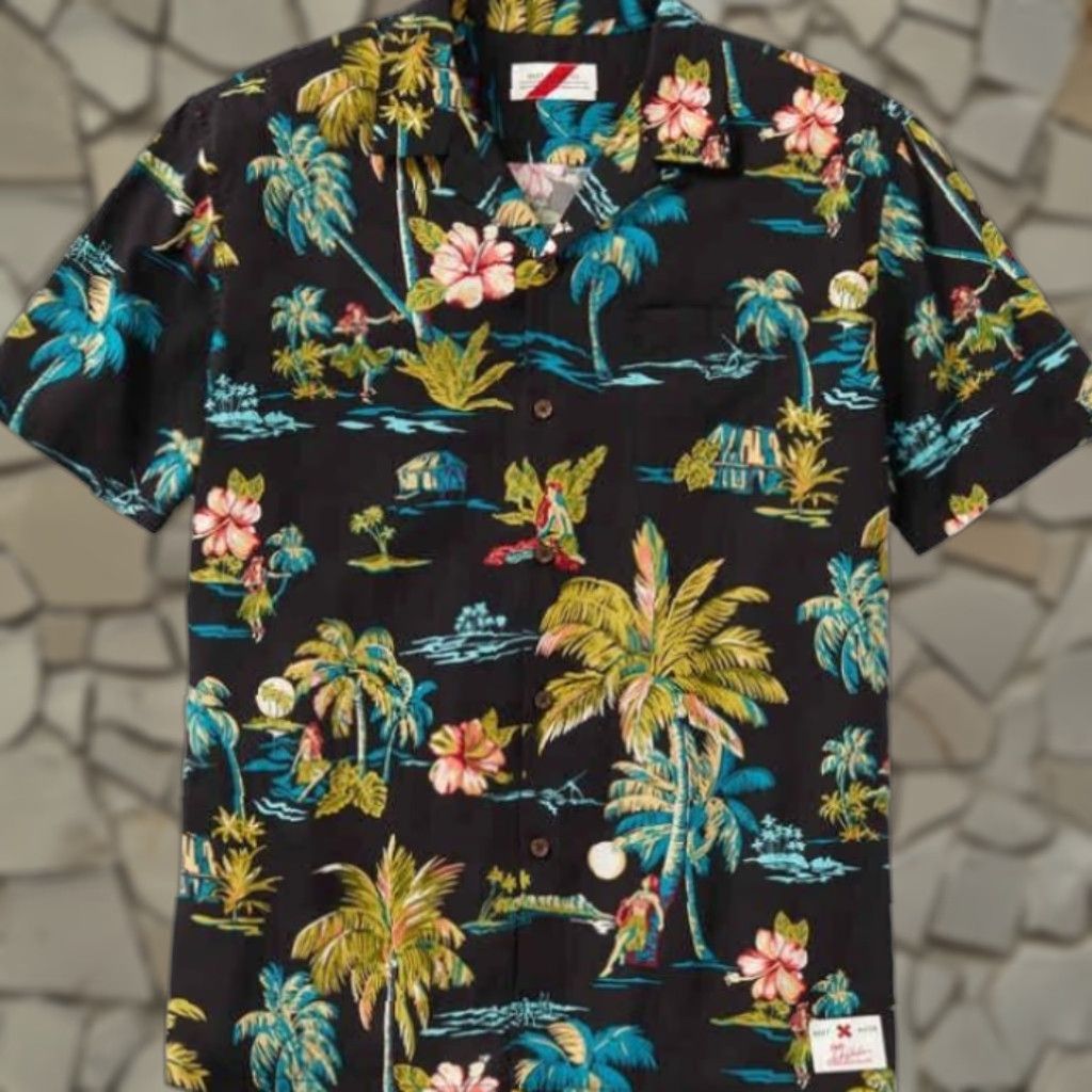 Best Made x Kahala Men's Hawaiian Rayon Button-Up Shirt Black