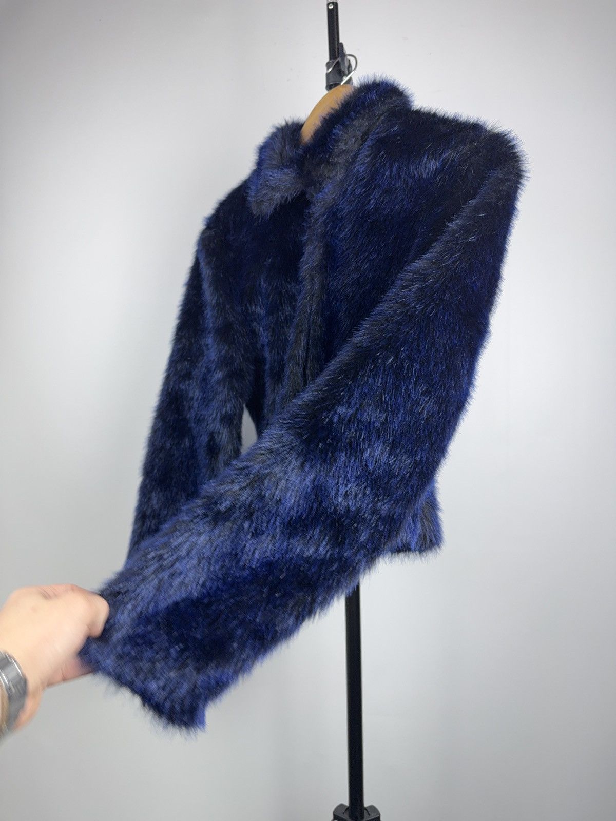 If Six Was Nine 00s Blue Faux Fur Jacket Cropped Hysteric Glamour Style Vibe Size M / US 6-8 / IT 42-44 - 4 Thumbnail