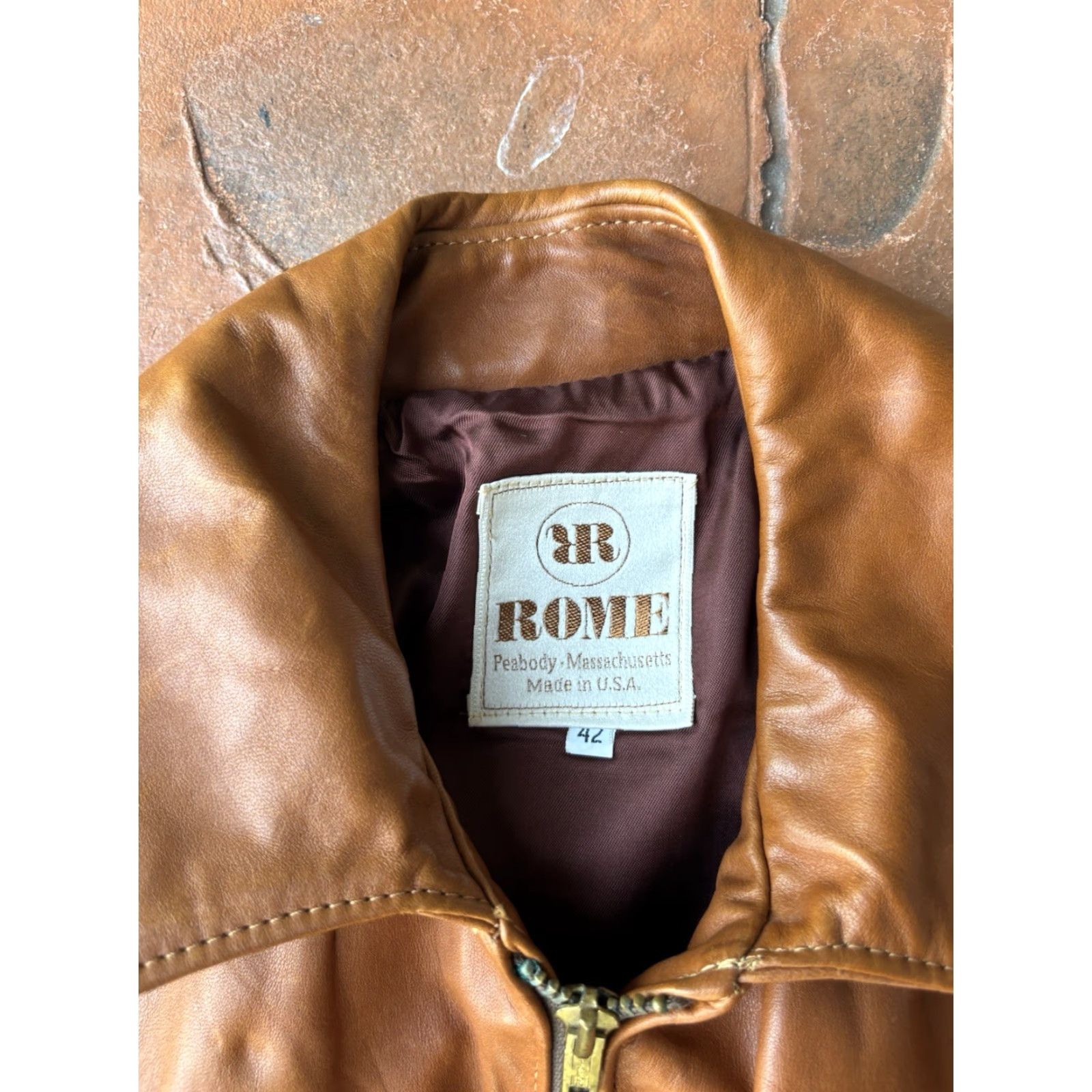 Drome VINTAGE Rome Peabody Massachusetts Leather Zip Up Jacket 42 USA Talon Zipper Brown Women's Jacket Size M / US 6-8 / IT 42-44 - 2 Thumbnail
