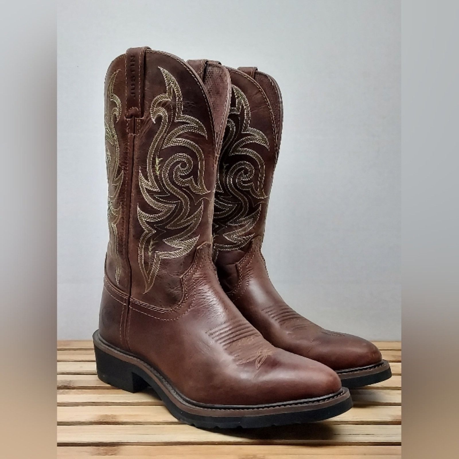 Justin Boots Justin Mens Dark Brown Classic Western Leather Boots Size 9D Size US 9 / EU 42 - 3 Thumbnail