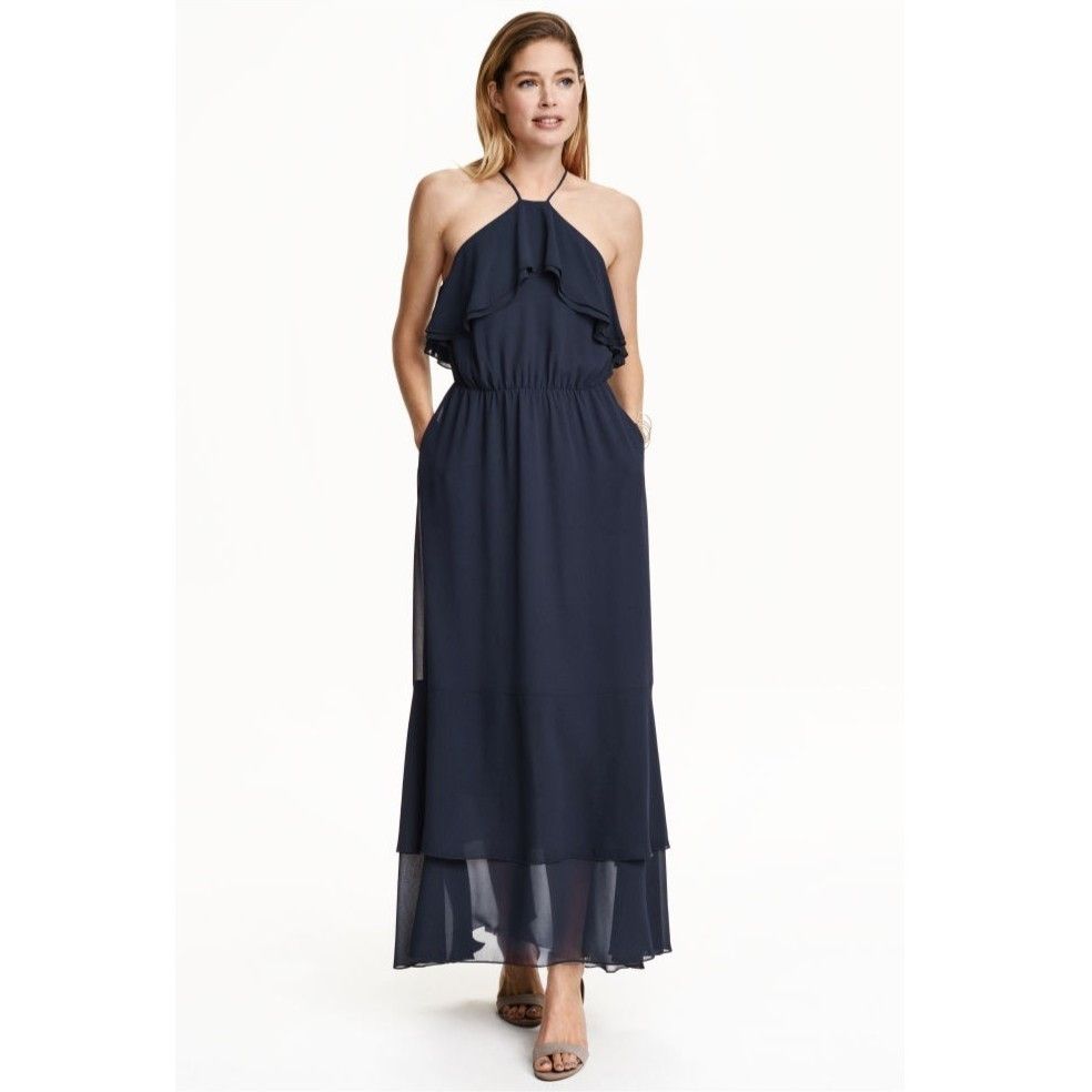 H&M H&M Women's Navy Blue Chiffon Maxi Dress in size US 8 NWT Size M / US 6-8 / IT 42-44 - 4 Thumbnail