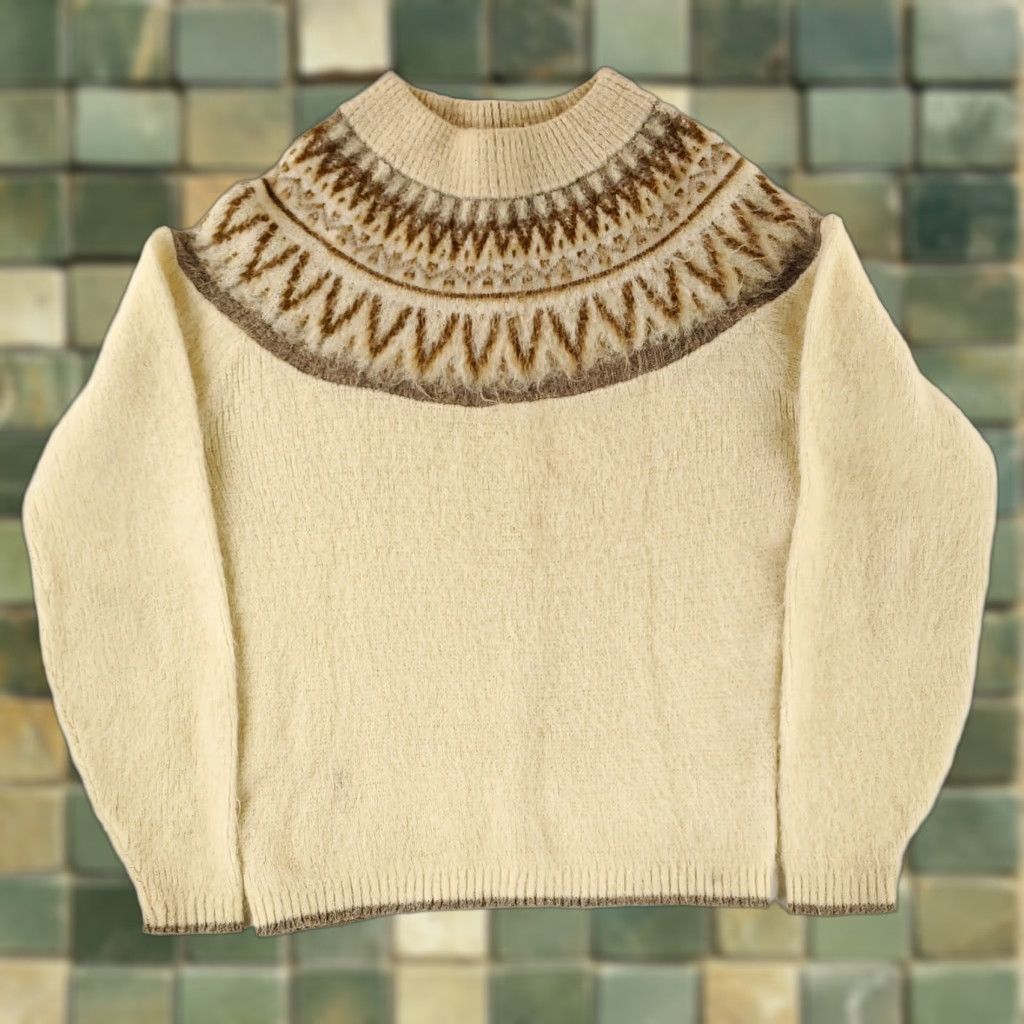 Vintage VINTAGE TownCraft Sweater Fair Isle Ivory L Mens Cream Fuzzy Acrylic Mohair Nordic 60s Pullover Size US L / EU 52-54 / 3 - 1 Thumbnail