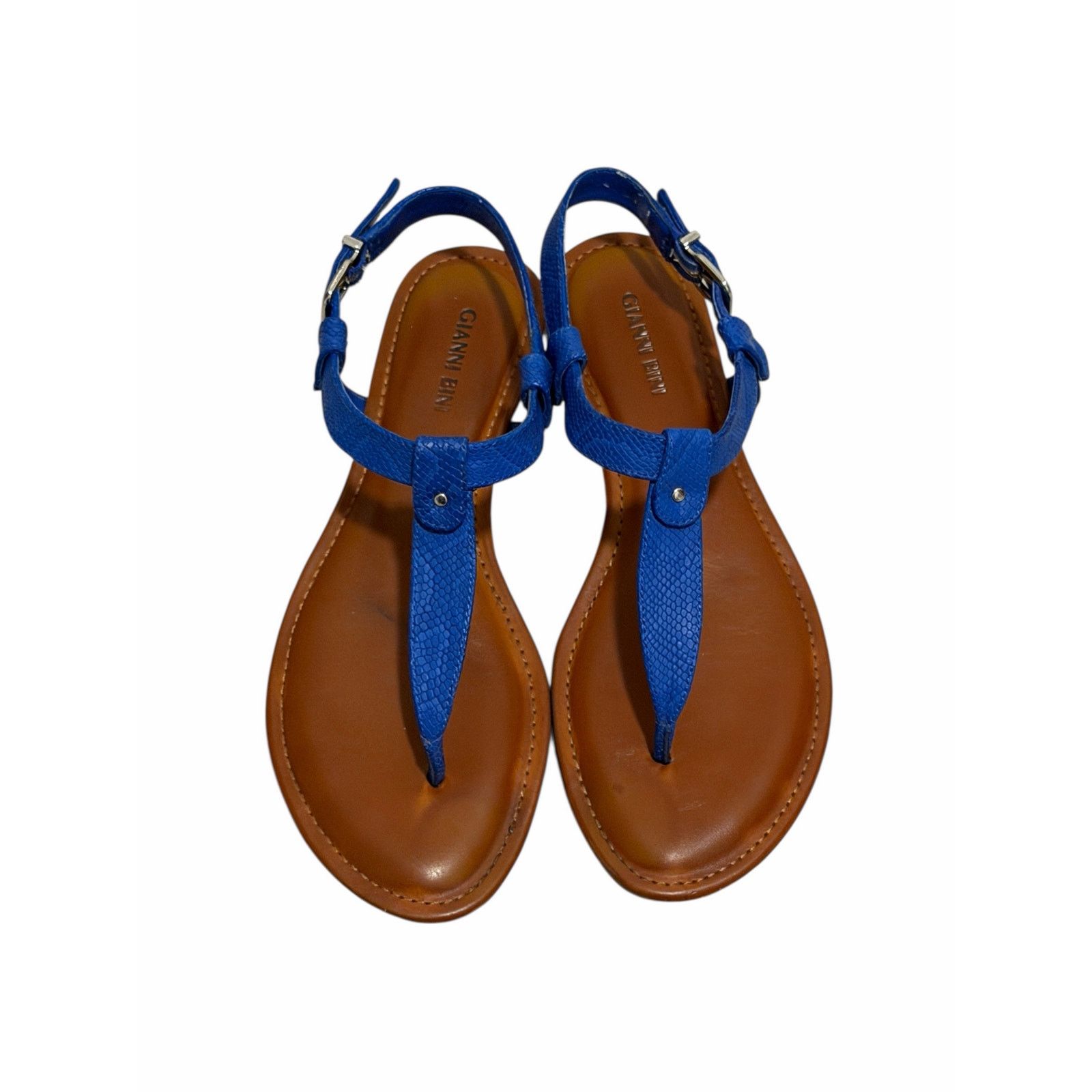 Other Gianni Bini Blue Open Toe Buckle Closure T-Strap Sandals Size US 9.5 / IT 39.5 - 2 Thumbnail