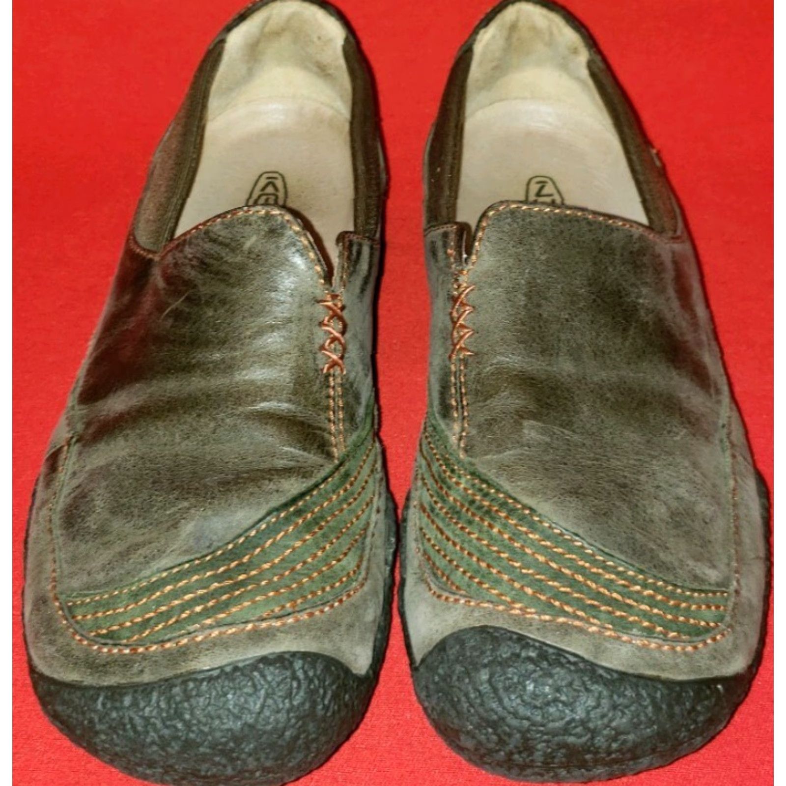 KEEN Keen Women's Loafers Slip On Flat Casual Leather Orange Stitching Olive 6.5M US 6.5 EUR 37 EU Brown/Orange? Size US 5 / IT 35 - 3 Thumbnail