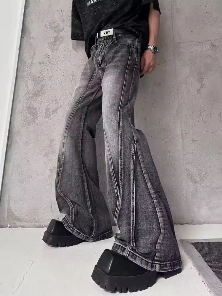 Japanese Brand × Jean Streetwear Washed Grey Baggy Stacked Flare Jean Size US 33 - 3 Thumbnail