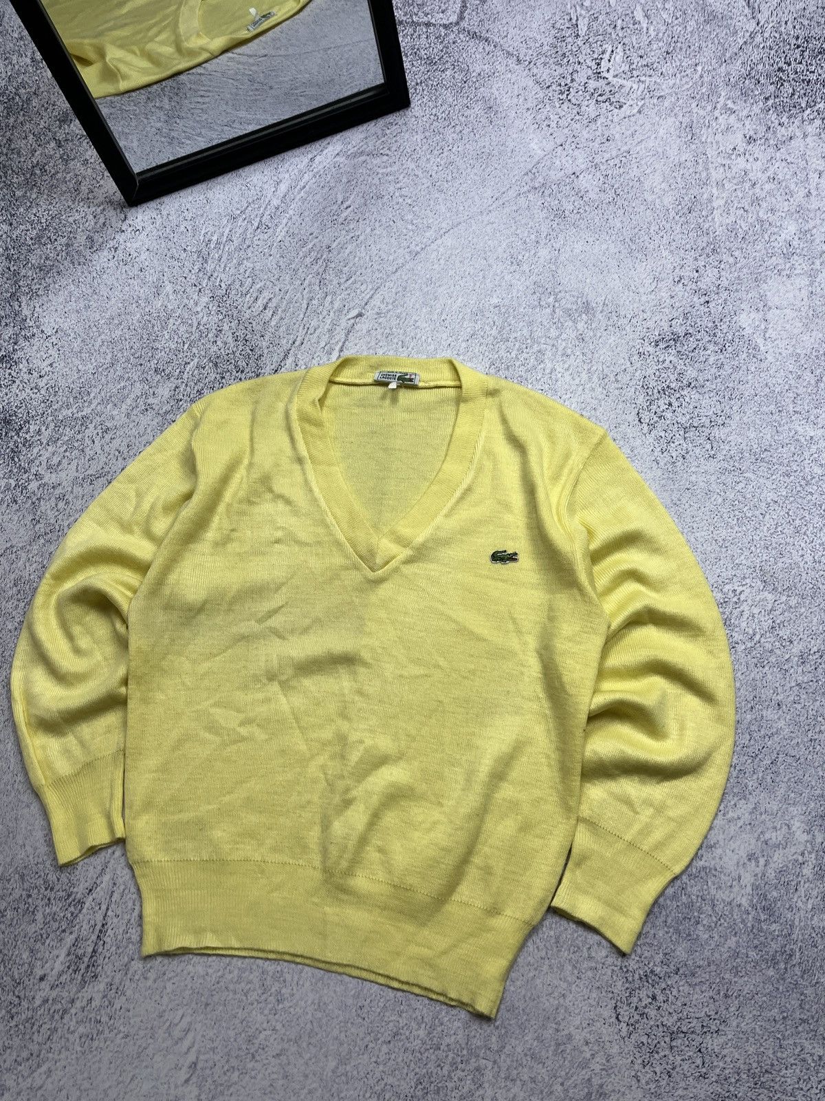 Lacoste × Vintage Vintage Chemise Lacoste Made in France Yellow V Neck Sweater Size US M / EU 48-50 / 2 - 3 Thumbnail