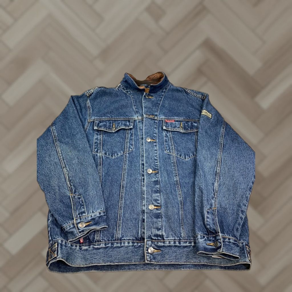 Ecko Unltd. Denim Trucker Jacket Mens XL Blue Button Y2K Streetwear 10984