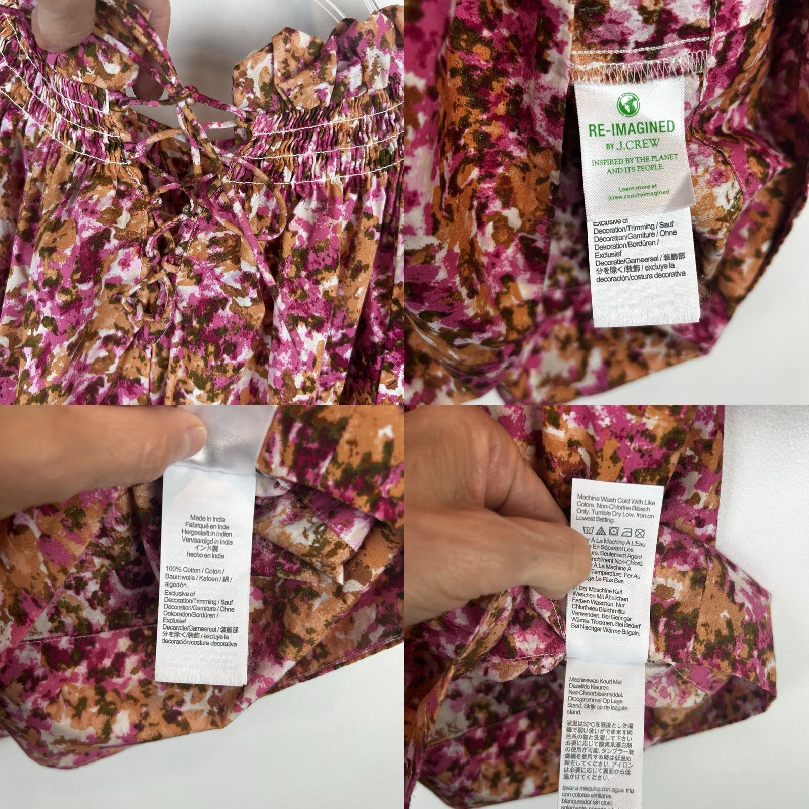 J.Crew J.CREW Blouse Women M Pink Floral Ruffle Balloon Sleeve Round Neck Pullover Casual Workwear Size M / US 6-8 / IT 42-44 - 8 Thumbnail