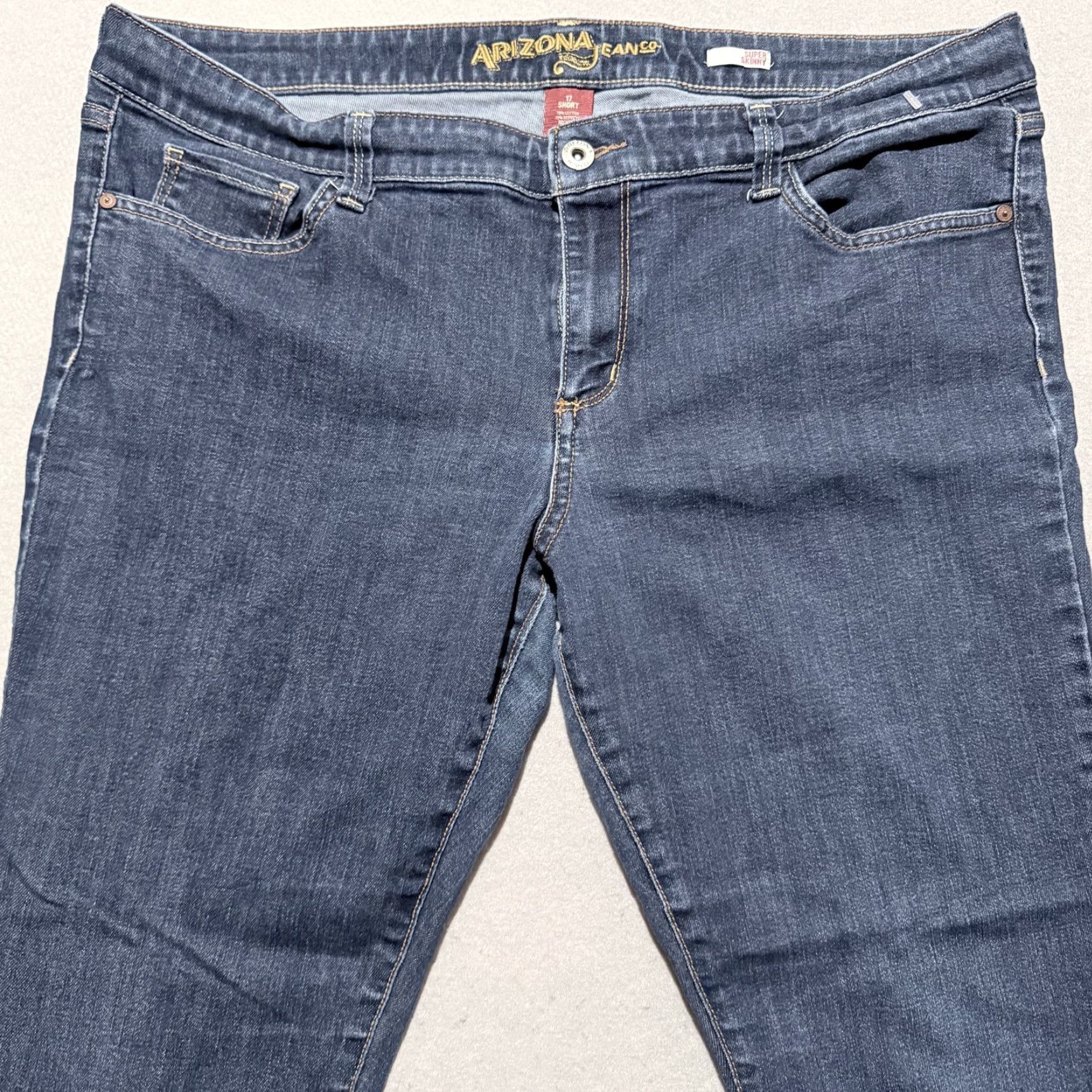 Vintage Arizona Jeans Jeans Women Blue 5-Pocket Stretch Pockets Zip Fly - 17 Short Denim Skinny City 90s Womens Size 38" / US 16 / IT 52 - 3 Thumbnail