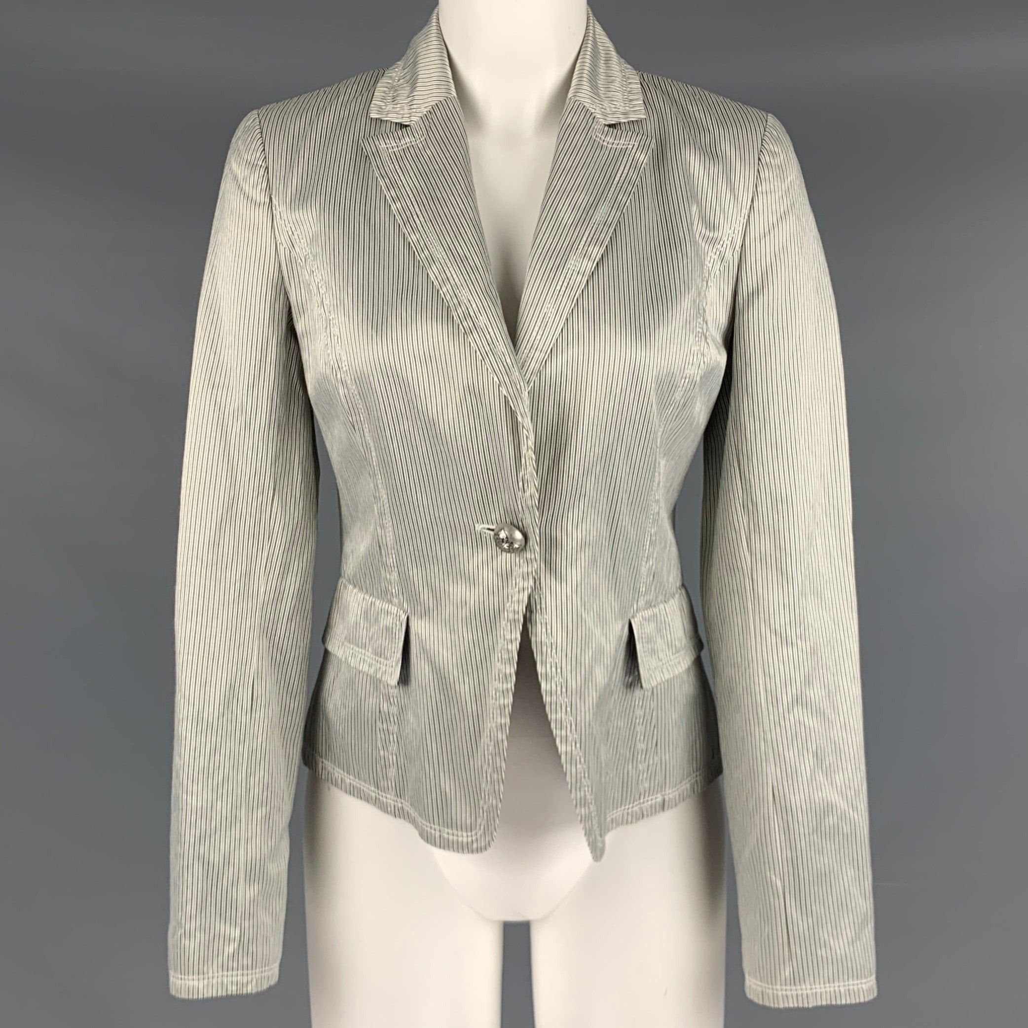 image of Joop White Grey Cotton Blend Stripe Blazer, Women's (Size XS)