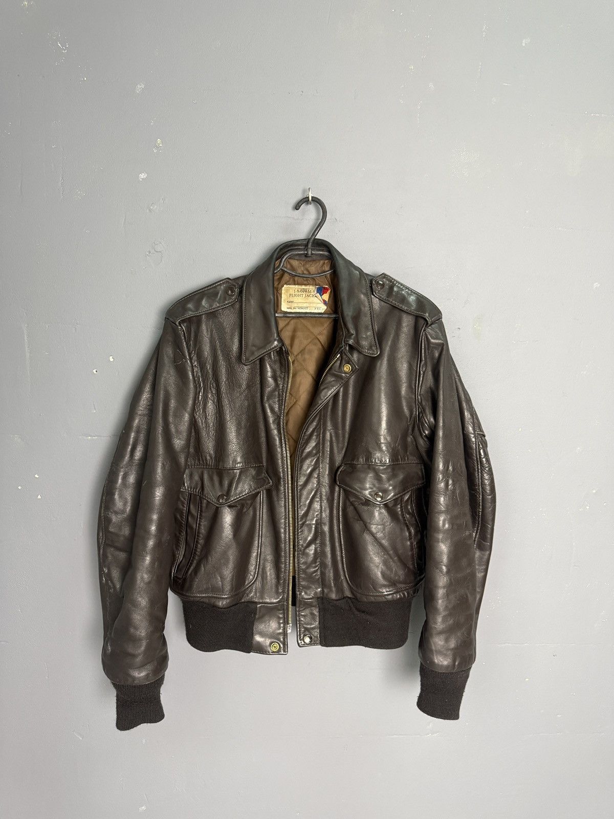Vintage Schott USA 🇺🇸 Aviator Leather Bomber Jacket Size UK42