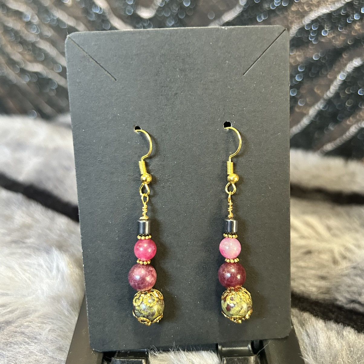 Handmade Handcrafted blood stone almandine garnet elbaite earrings Size ONE SIZE - 2 Thumbnail