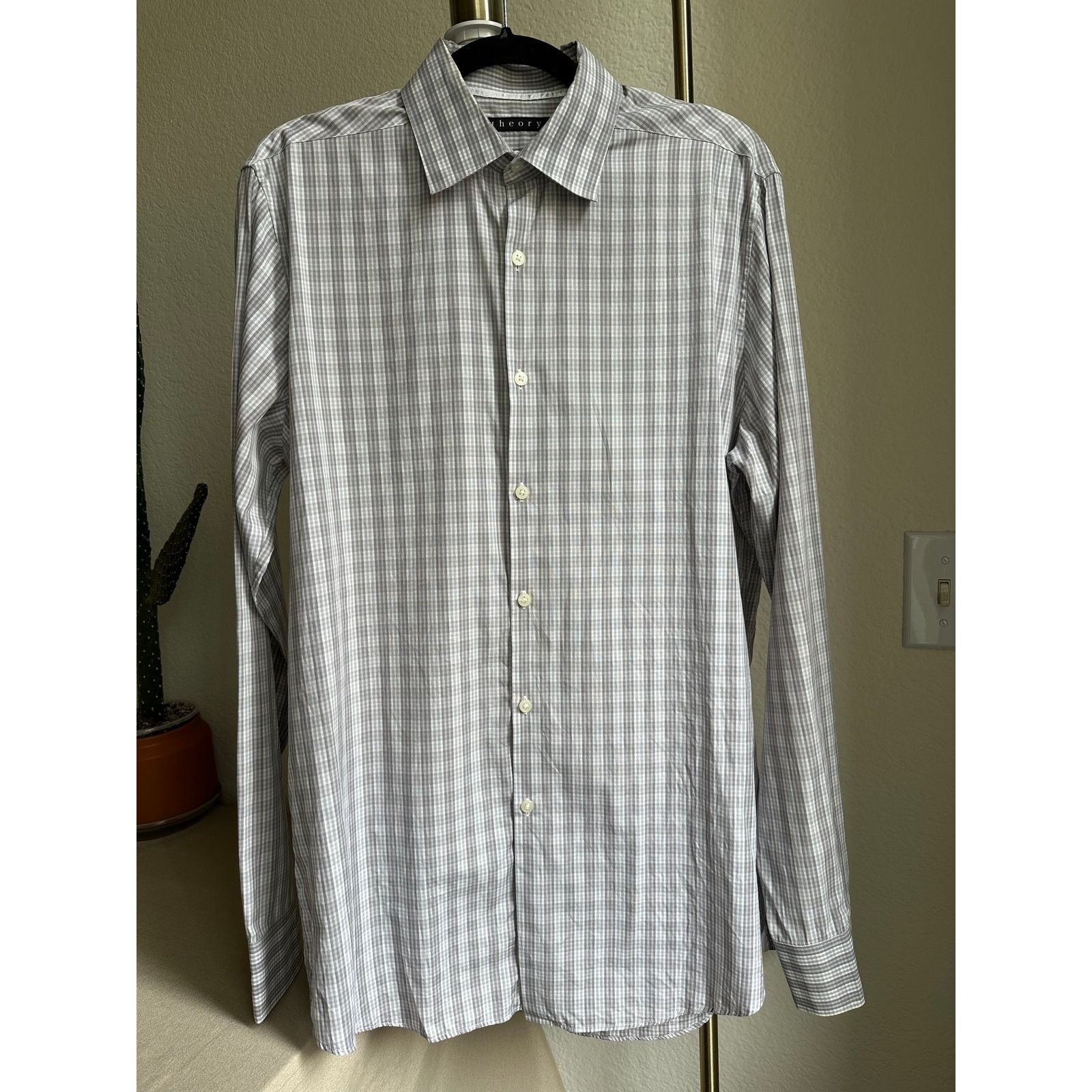 Theory Theory Gray Plaid Marco Longsleeve Dress Shirt Size US L / EU 52-54 / 3 - 1 Thumbnail