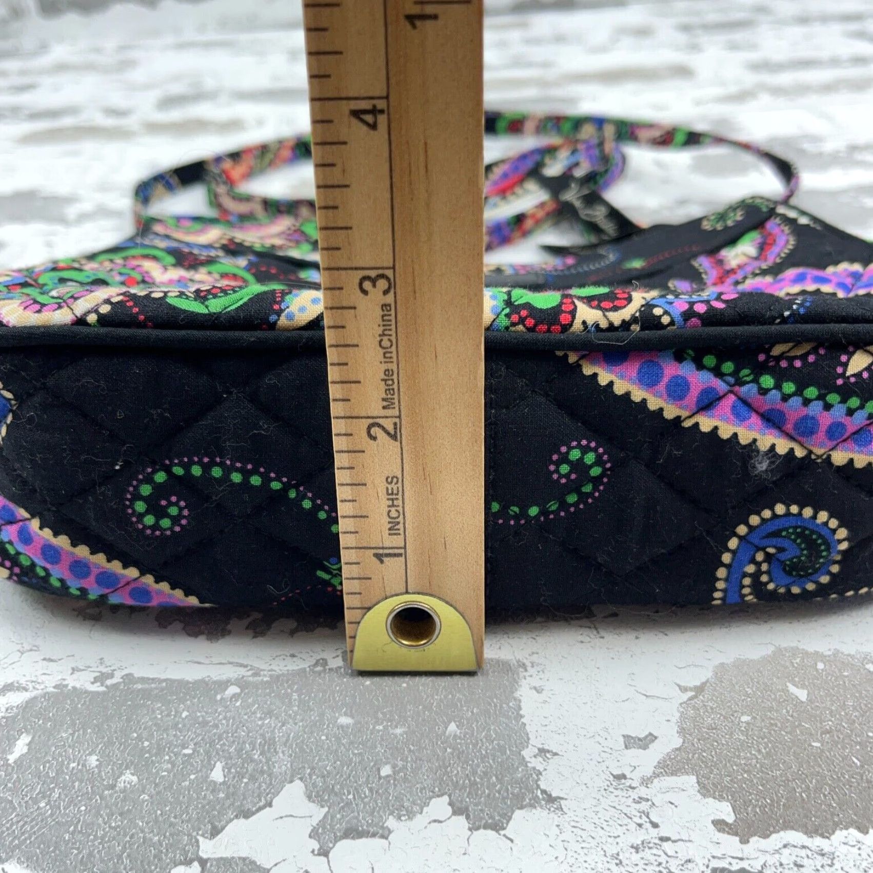 Vintage Vera Bradley Crossbody Bag Small Live Paisley Black Purple Womens RFID Blocking Adjustable Strap Quilt Canvas Cotton Zip Matte Finish 90s Theme? Size ONE SIZE - 6 Thumbnail