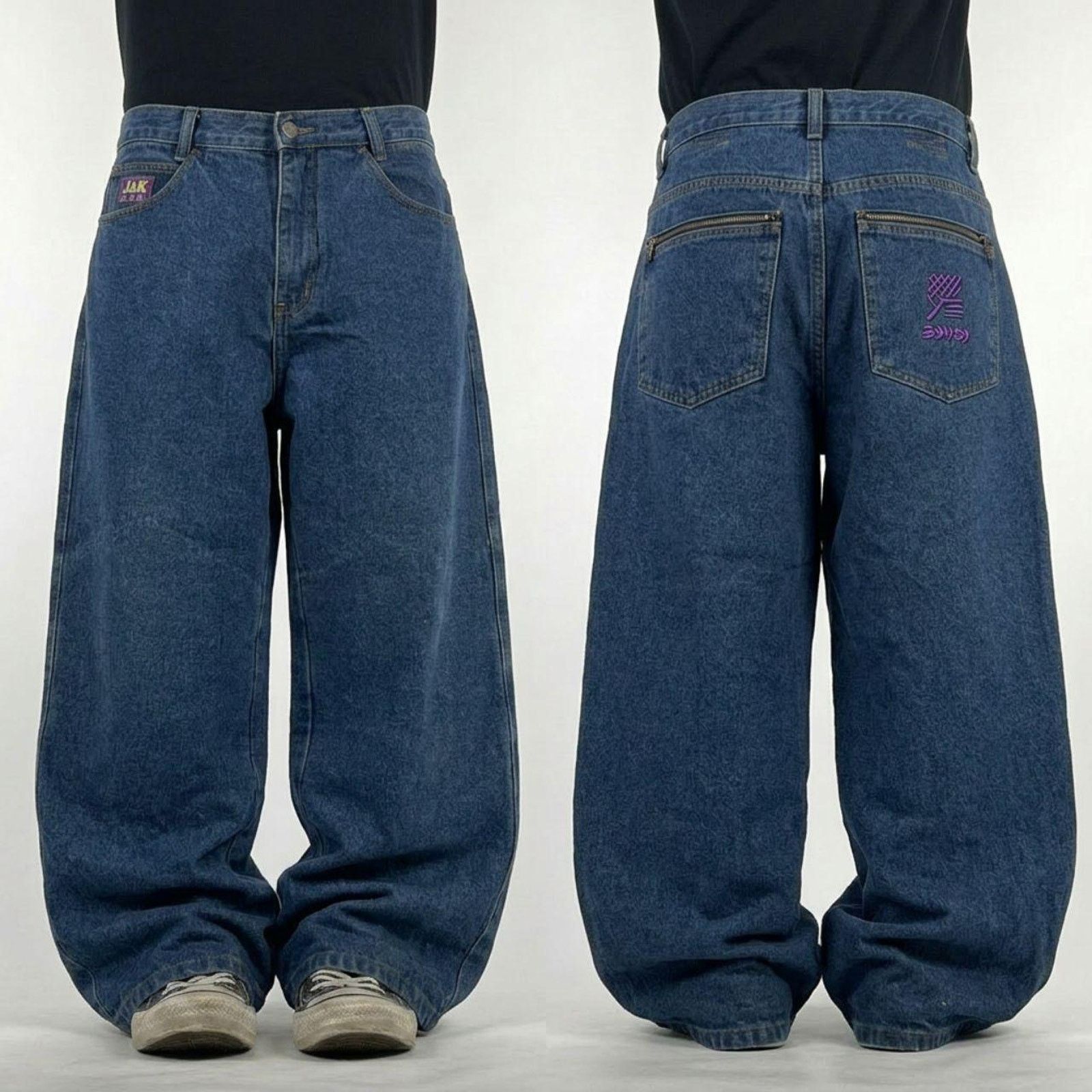 Vintage archive y2k faded stonewash navy baggy wide leg jean
