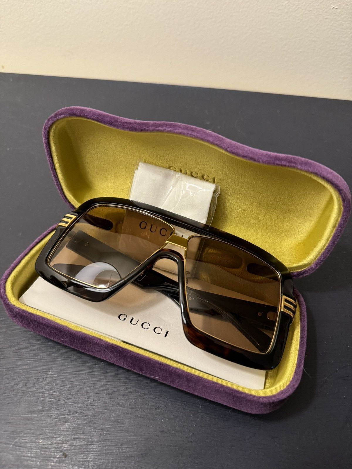 image of Gucci Oversized Shield Glasses in Brown, Women's