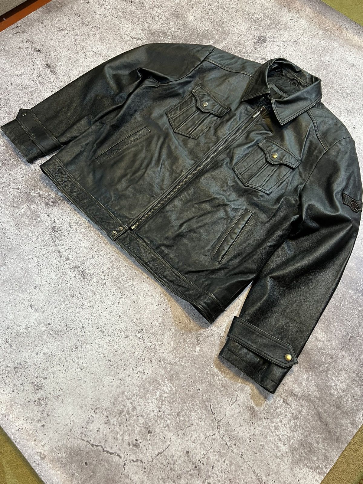 Genuine Leather VTG Rare Army Air Force Military Pilot Leather Jacket Size US XL / EU 56 / 4 - 1 Thumbnail