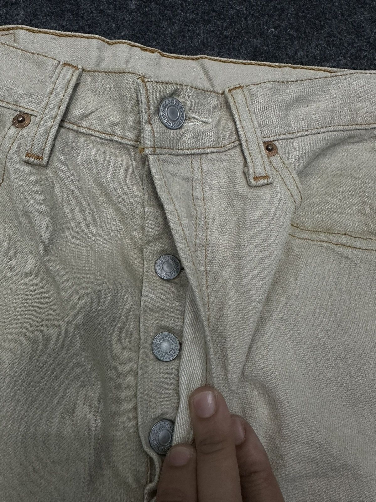 Levi's × Levi's Vintage Clothing × Vintage Vintage Levis 501 Khaki Cream Wax Denim F36 Size US 31 - 9 Thumbnail