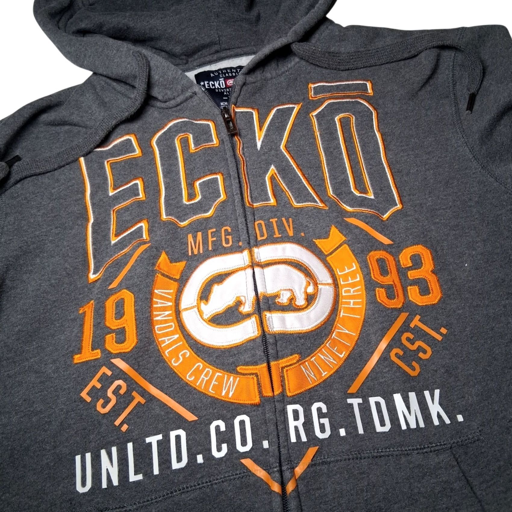 Ecko Unltd. VINTAGE Ecko UNLTD Hooded Sweatshirt Men M Gray Orange Full Zip Hoodie Streetwear READ Size US M / EU 48-50 / 2 - 2 Thumbnail