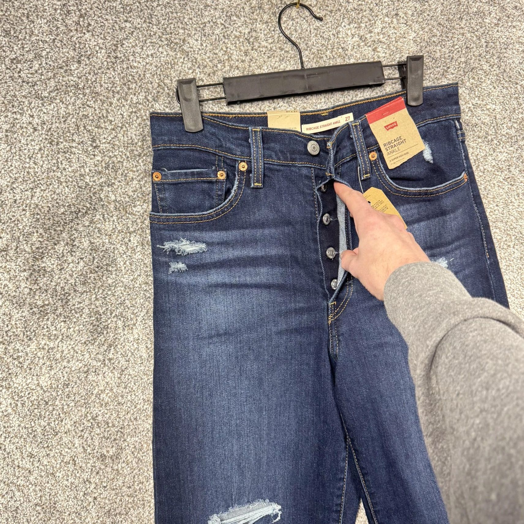 Levi's Levi's Ribcage Straight Ankle Jeans Womens 27 Blue High Rise Distressed 27x27 Size 27" / US 4 / IT 40 - 4 Thumbnail