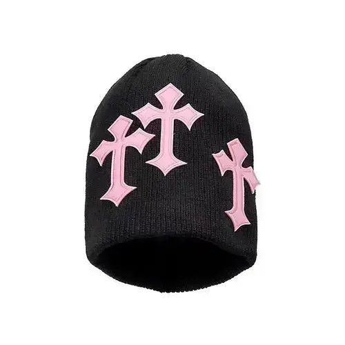 Other Black cross jacquard Y2K knitted hat Size ONE SIZE - 4 Thumbnail