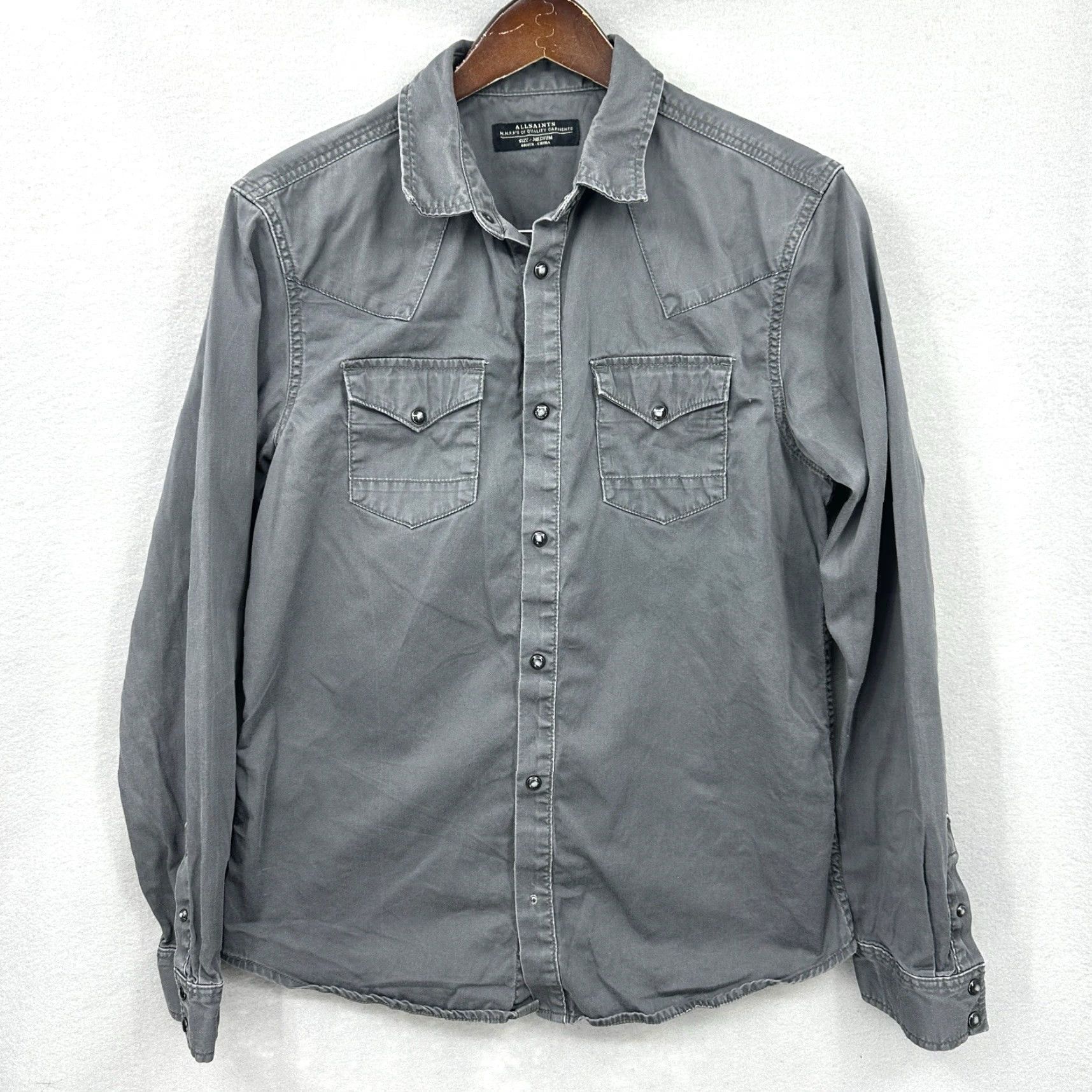 Allsaints VINTAGE AllSaints Shirt Mens Medium Western Pearl Snap Long Sleeve Cowboy Gray READ Size M / US 6-8 / IT 42-44 - 2 Thumbnail