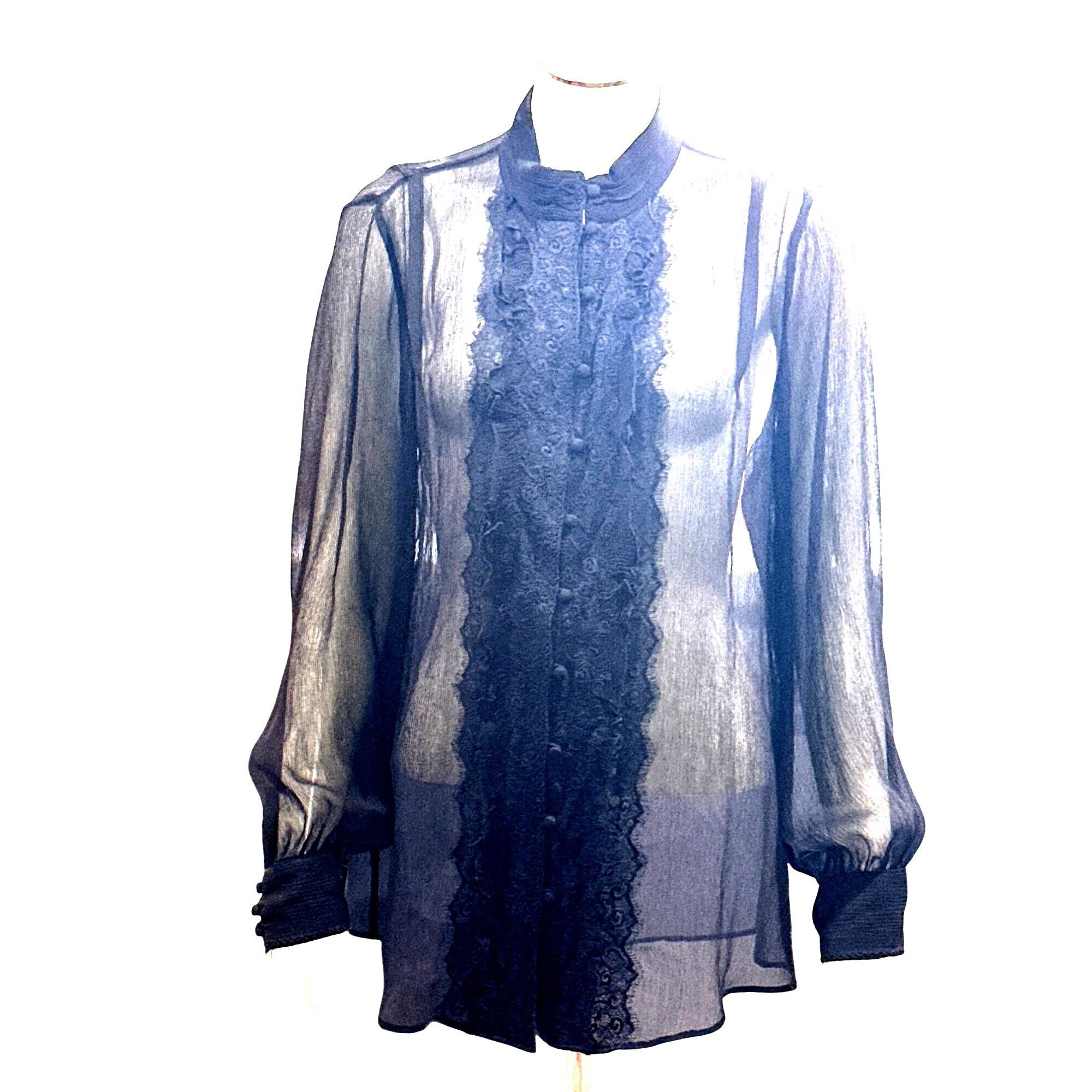 Chicos Vintage All Silk Blouse by Chicos Size 1 Black Sheer Lace Ch Size S / US 4 / IT 40 - 11 Thumbnail