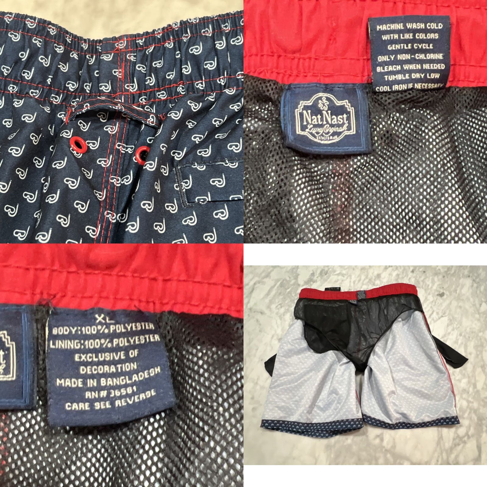Nat Nast Nat Nast Lined Swim Trunks Men’s XL Navy Drawstring Pockets Snorkel Swim Bottom Geometric Beach Size ONE SIZE - 8 Thumbnail