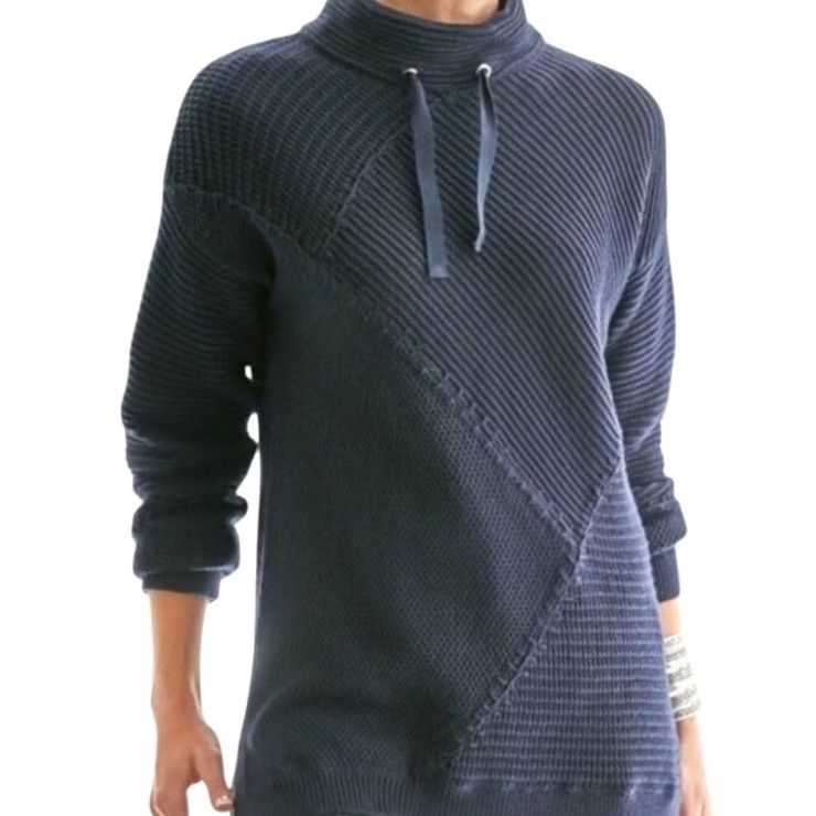 Soft Surroundings Soft Surroundings Sweater Navy Blue Knit Mock Neck Long Sleeve Pullover Textured Ribbed Hem Diagonal Pattern Tunic M Womens Size M / US 6-8 / IT 42-44 - 2 Thumbnail