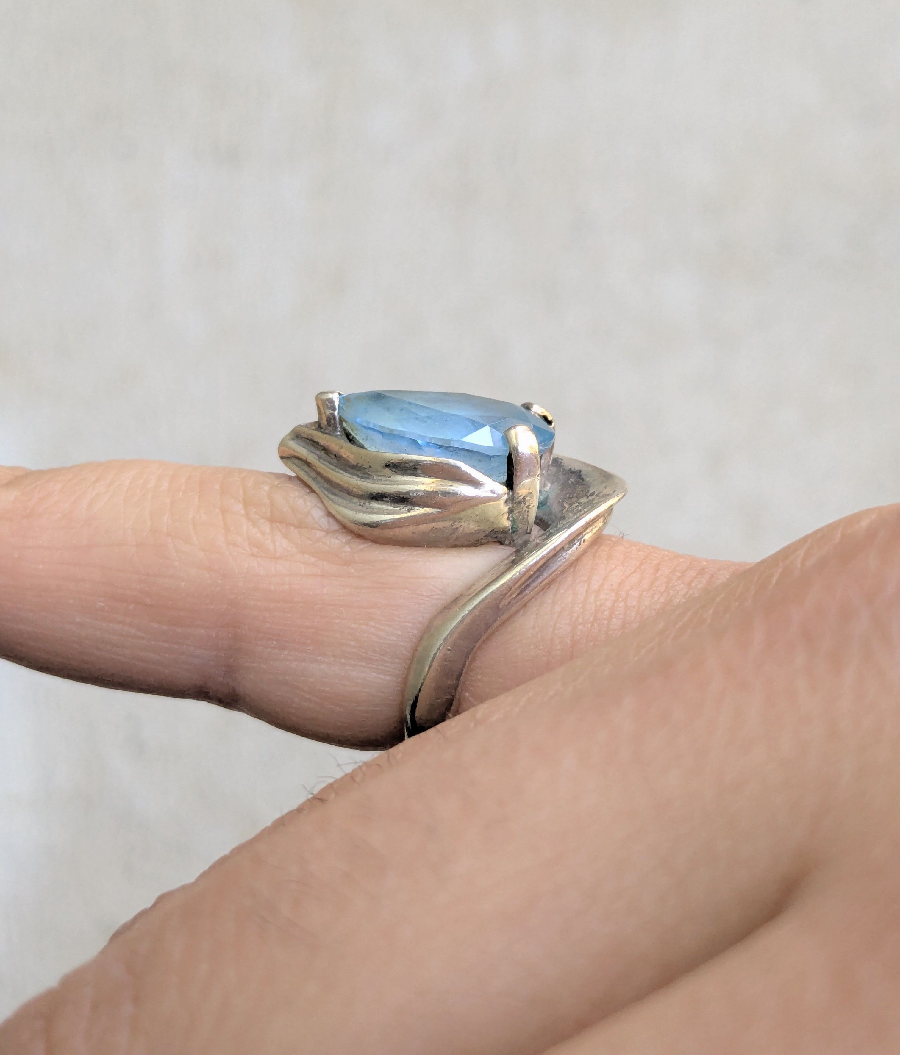 Jewelry Vintage Sterling Silver Ring Blue Topaz 5.25 Pear Teardrop Size ONE SIZE - 10 Thumbnail