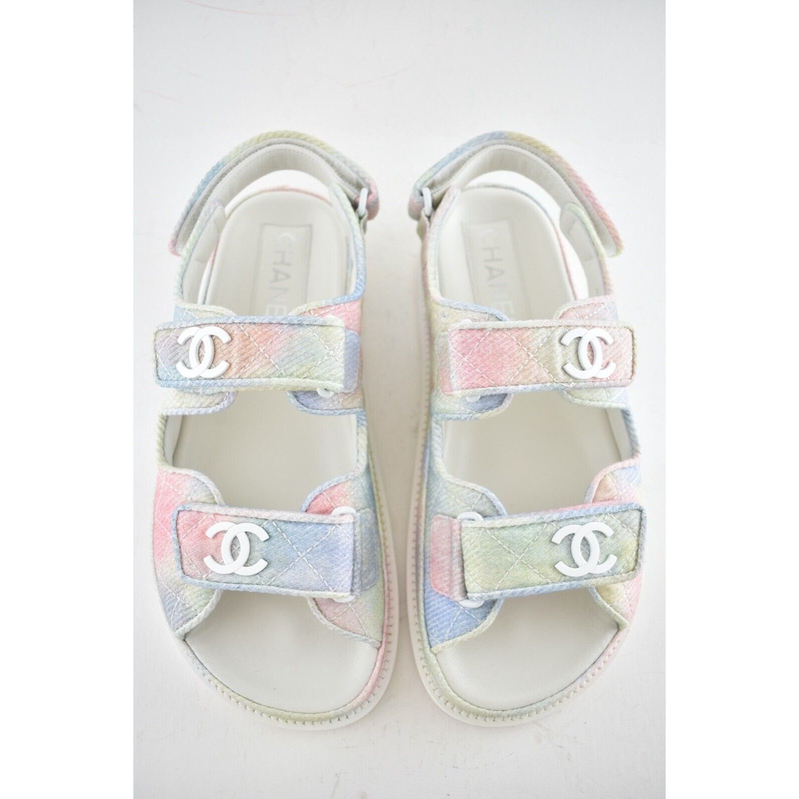 Chanel Chanel 22C Green Pink Blue White CC Logo Mule Slide Size US 11.5 / IT 41.5 - 8 Thumbnail