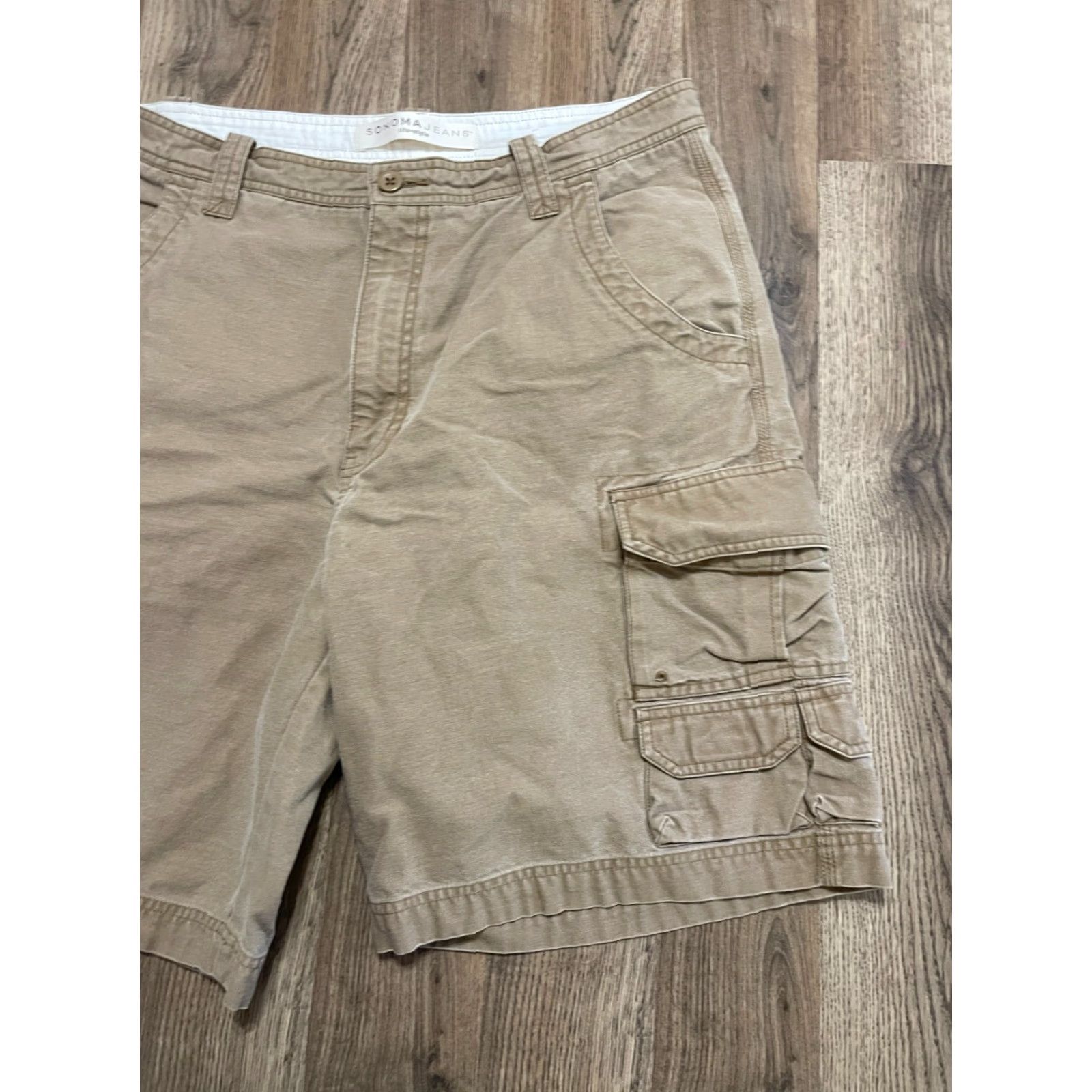 Vintage Sonoma Cargo Shorts Men 36 Beige Brown Pockets Regular Inseam 10 in Vintage No Jeans Shorts Size US 36 / EU 52 - 4 Thumbnail