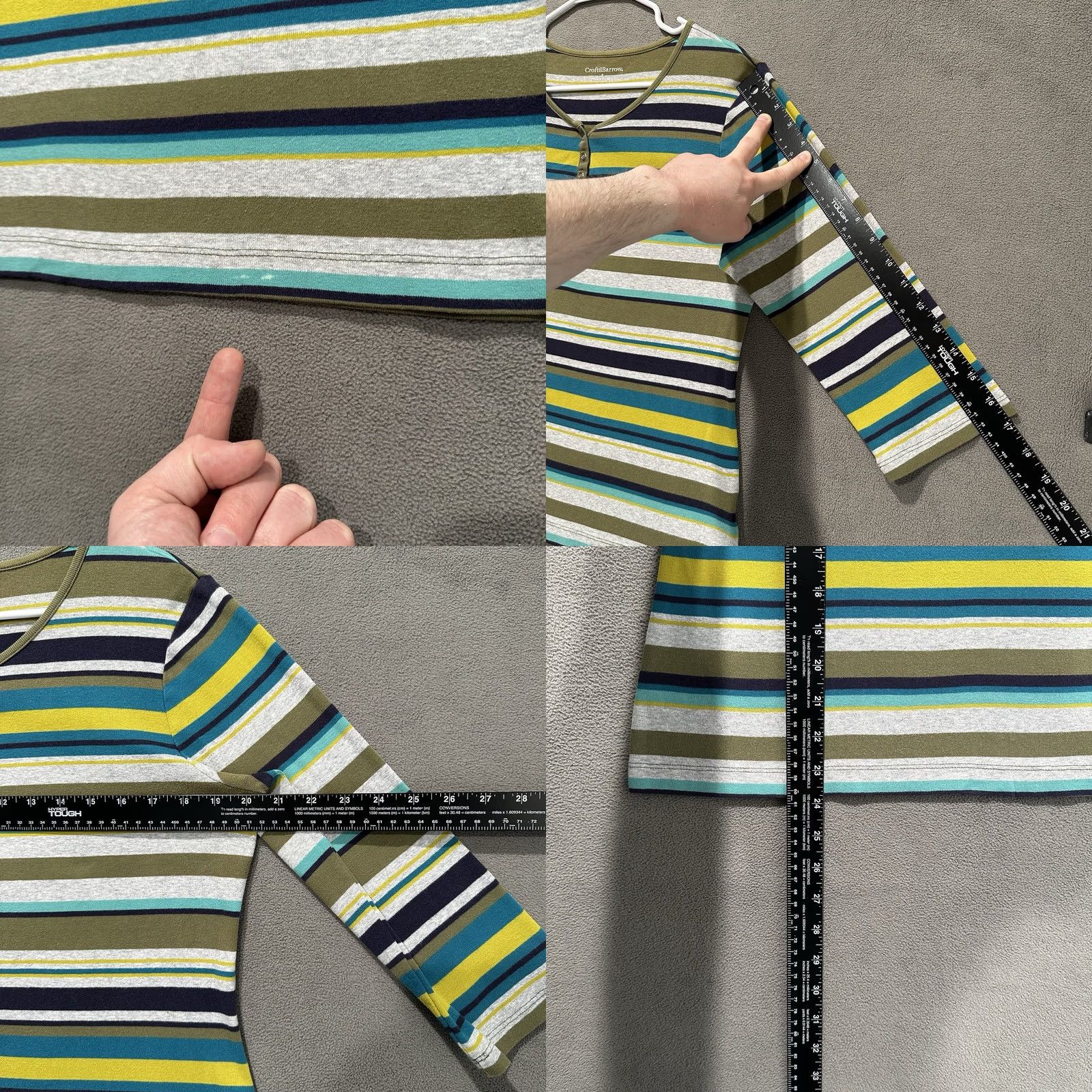 Croft & Barrow Croft & Barrow Blouse Top Womens L Striped Green Gray Blue Henley 3/4 Sleeve GUC Size L / US 10 / IT 46 - 8 Thumbnail