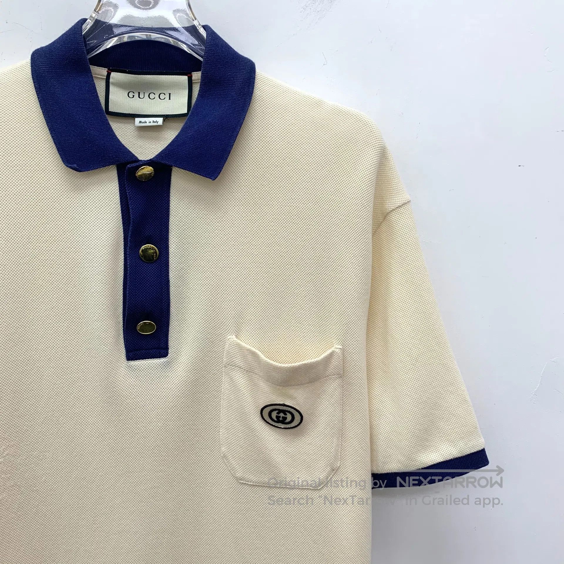 Gucci Guicci Beige badge embroidery cotton polo neck single-brea Size US M / EU 48-50 / 2 - 3 Thumbnail