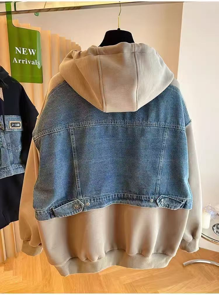 Vintage Denim & Fleece Hybrid Hooded Zip-Up Jacket Size US M / EU 48-50 / 2 - 3 Thumbnail