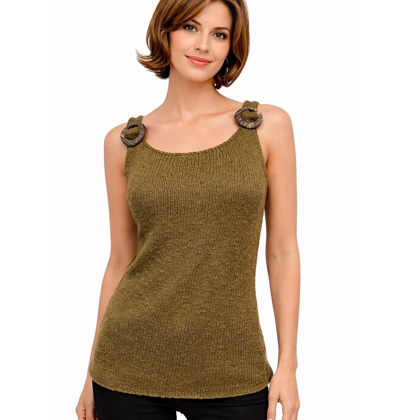 Other Kenar Sleeveless Knit Tank Top Wood Tone Rings Embellishment Size S / US 4 / IT 40 - 1 Thumbnail