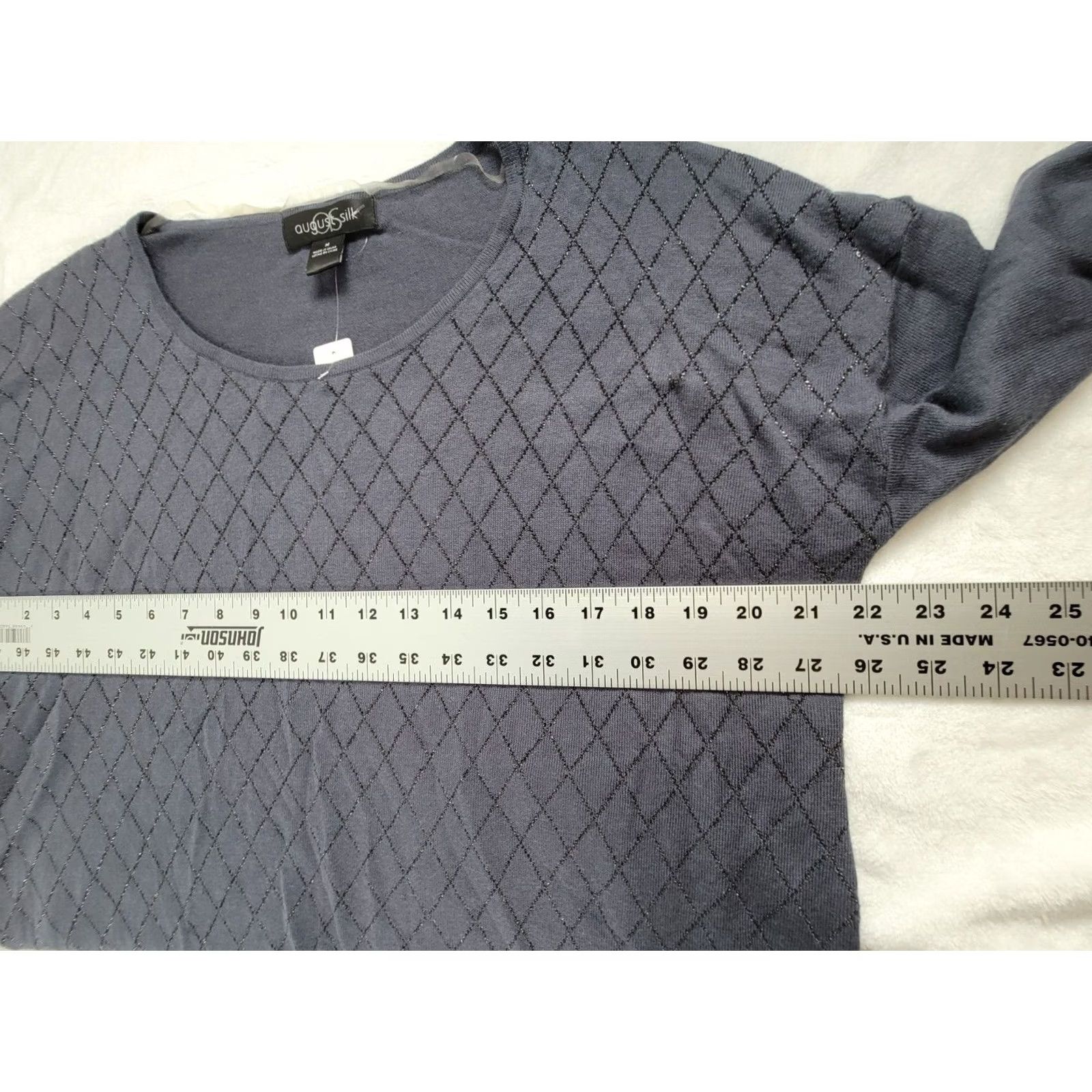 Vintage August Silk Womens Tunic Top M Dark Gray Metallic Diamond Pattern Knit Shirt Size M / US 6-8 / IT 42-44 - 7 Thumbnail