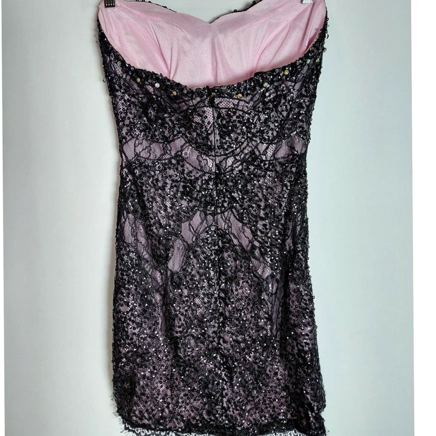 Vintage ALYCE PARIS Black Sequin Lace Strapless Dress Size 4 Short Sleeveless Solid Party/Cocktail Formal Womens Size 27" / US 4 / IT 40 - 2 Thumbnail