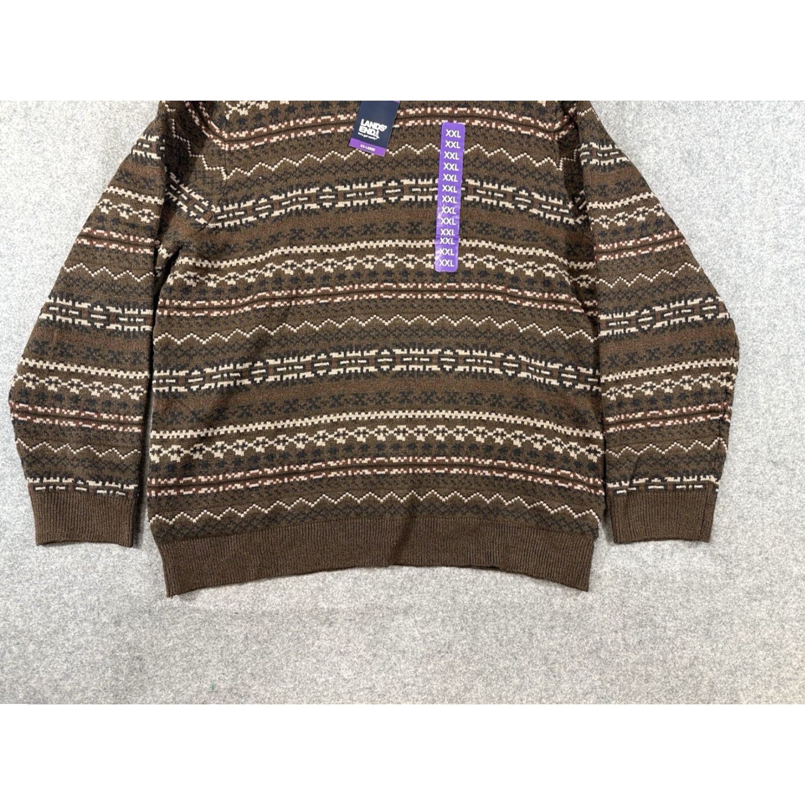 Lands' End Lands' End Fair Isle Pullover Sweater Men 2XL Brown Long Sleeve Stretch NWT Size US XXL / EU 58 / 5 - 3 Thumbnail