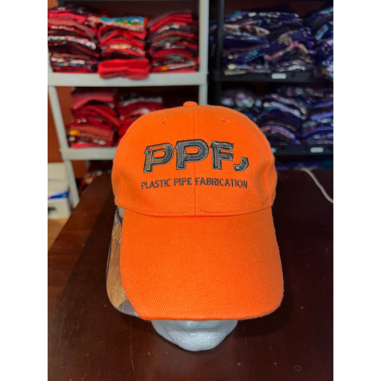 Vintage PPF Hat Plastic Pipe Fabrication Orange Camo Cap Headwear Size ONE SIZE - 1 Thumbnail