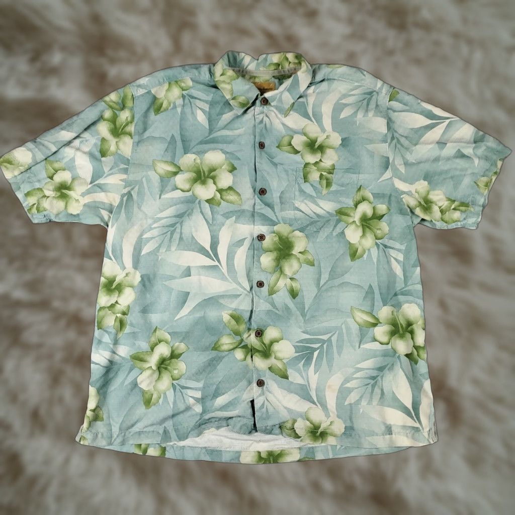 Tommy Bahama Tommy Bahama Floral Button-Up Shirt Mens XL Teal Hawaiian Short Sleeve Casual Size US XL / EU 56 / 4 - 1 Thumbnail