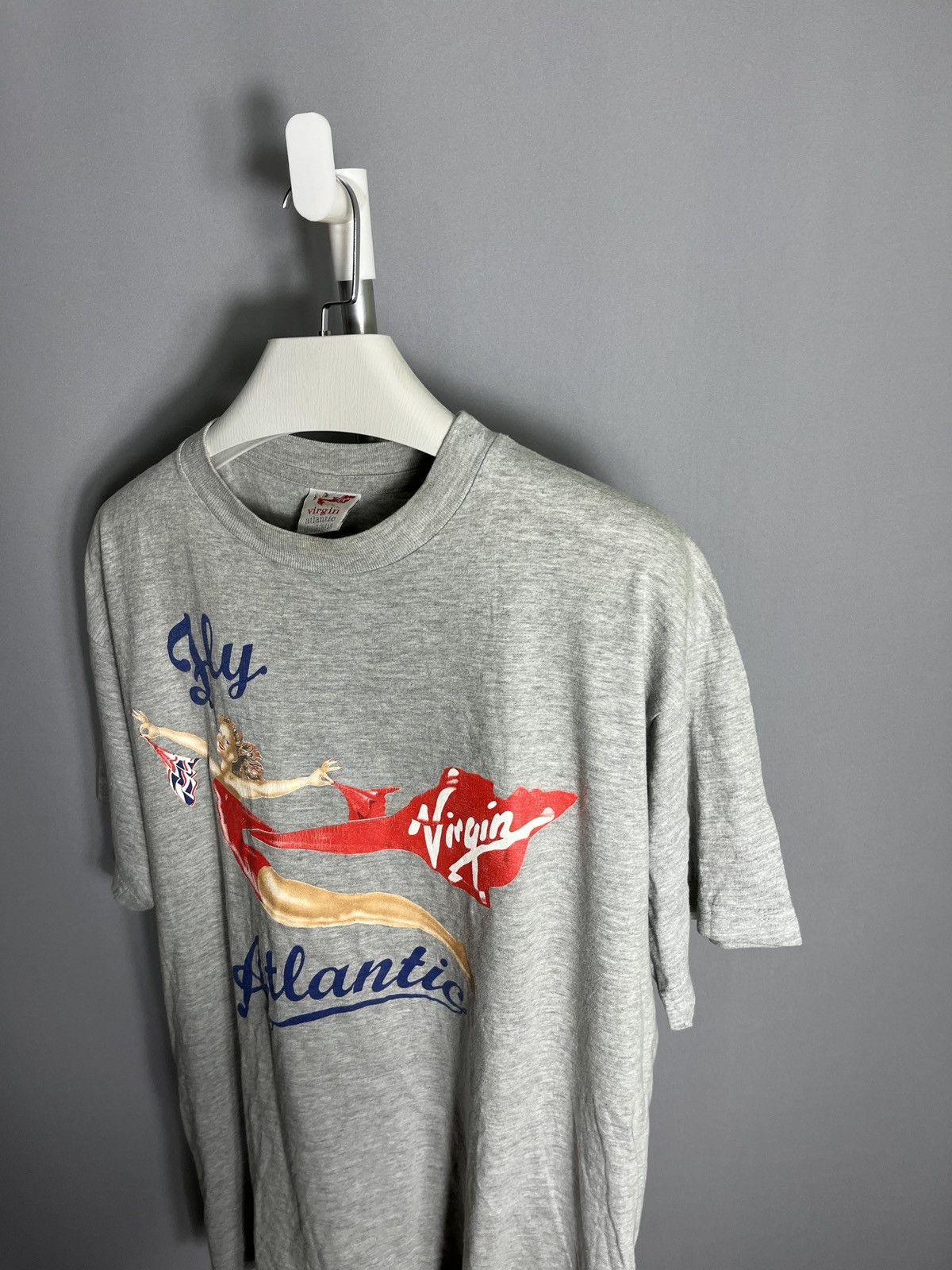 Vintage Fly Virgin Atlantic 90s Sunfaded Tee Mens T-shirt Gray Size US XXL / EU 58 / 5 - 8 Thumbnail