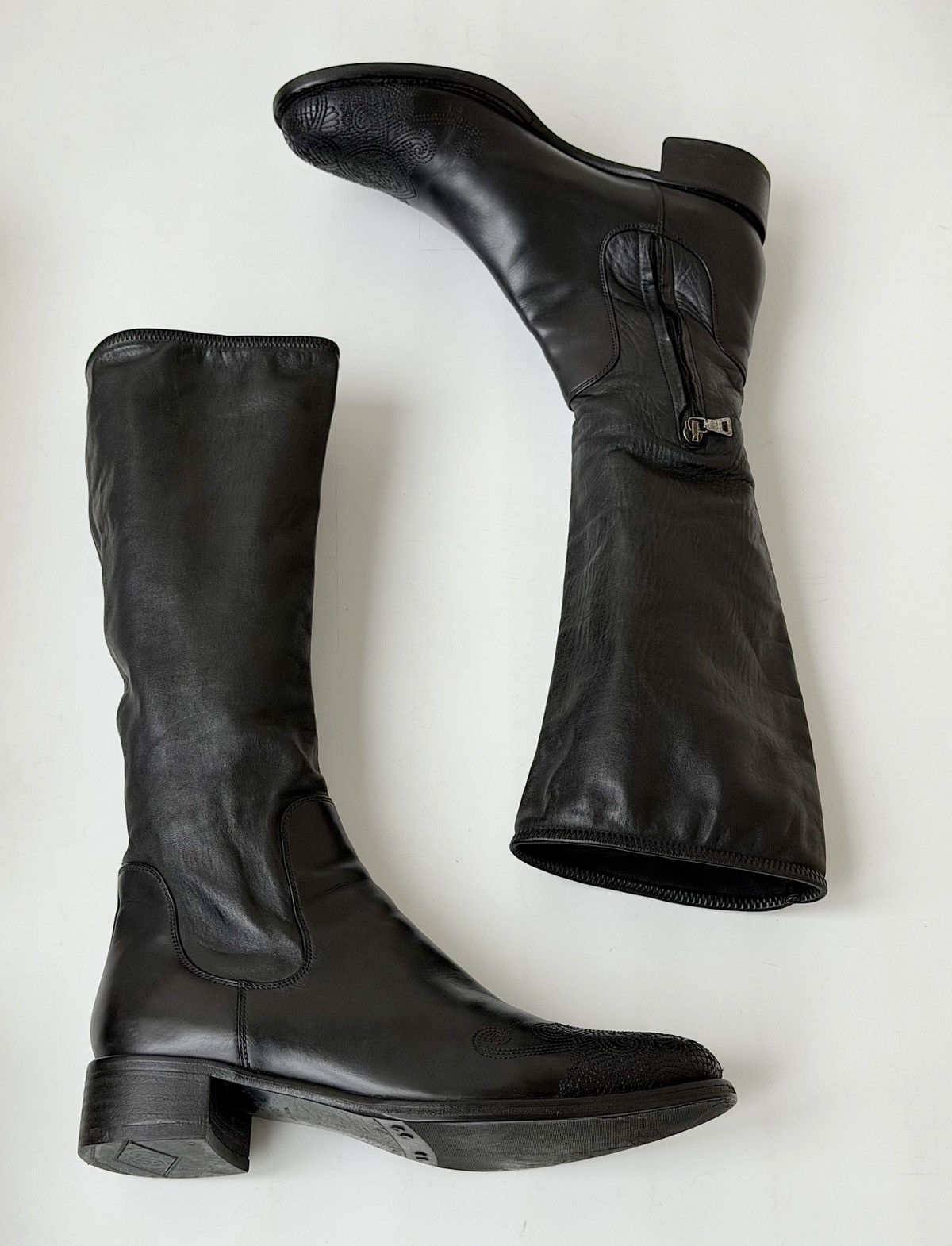 Prada *sz38.5* PRADA FW2006 Embroidered Leather Boots shoes Biker Size US 8.5 / IT 38.5 - 1 Thumbnail
