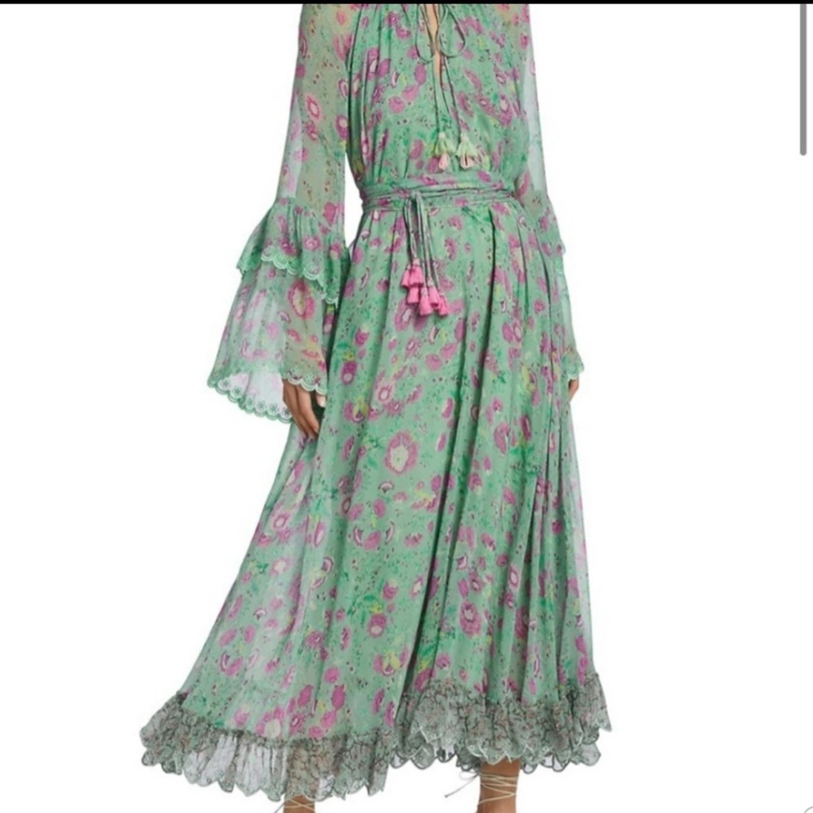 image of Hemant Nandita NWT Hemant & Nandita Hera Long Green Floral Dress, Women's (Size Medium)