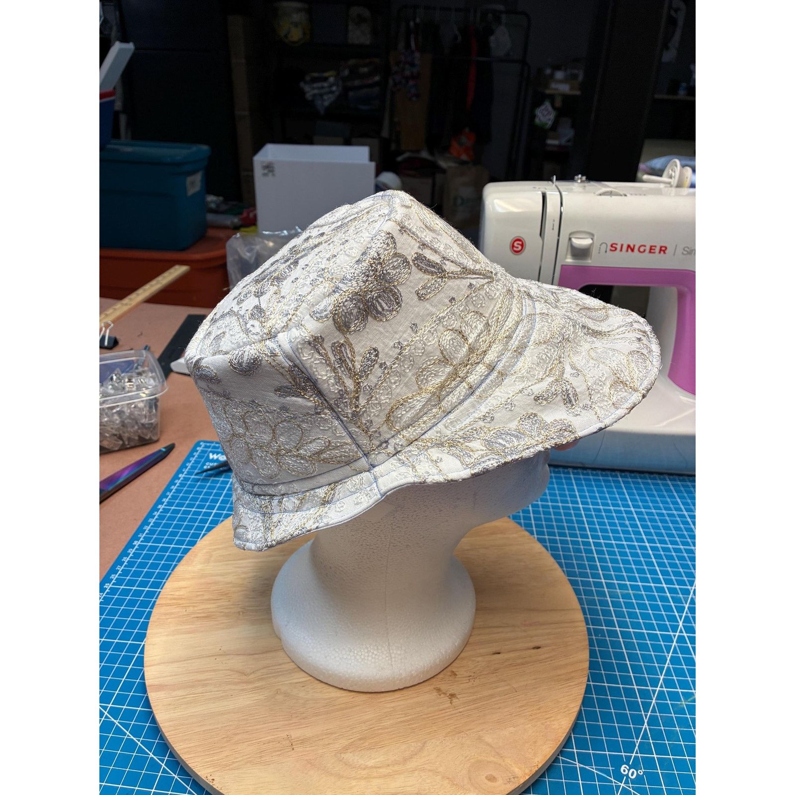 Other Upcycled Metallic Floral Bucket Hat – White Felt, Size Small Size ONE SIZE - 7 Thumbnail
